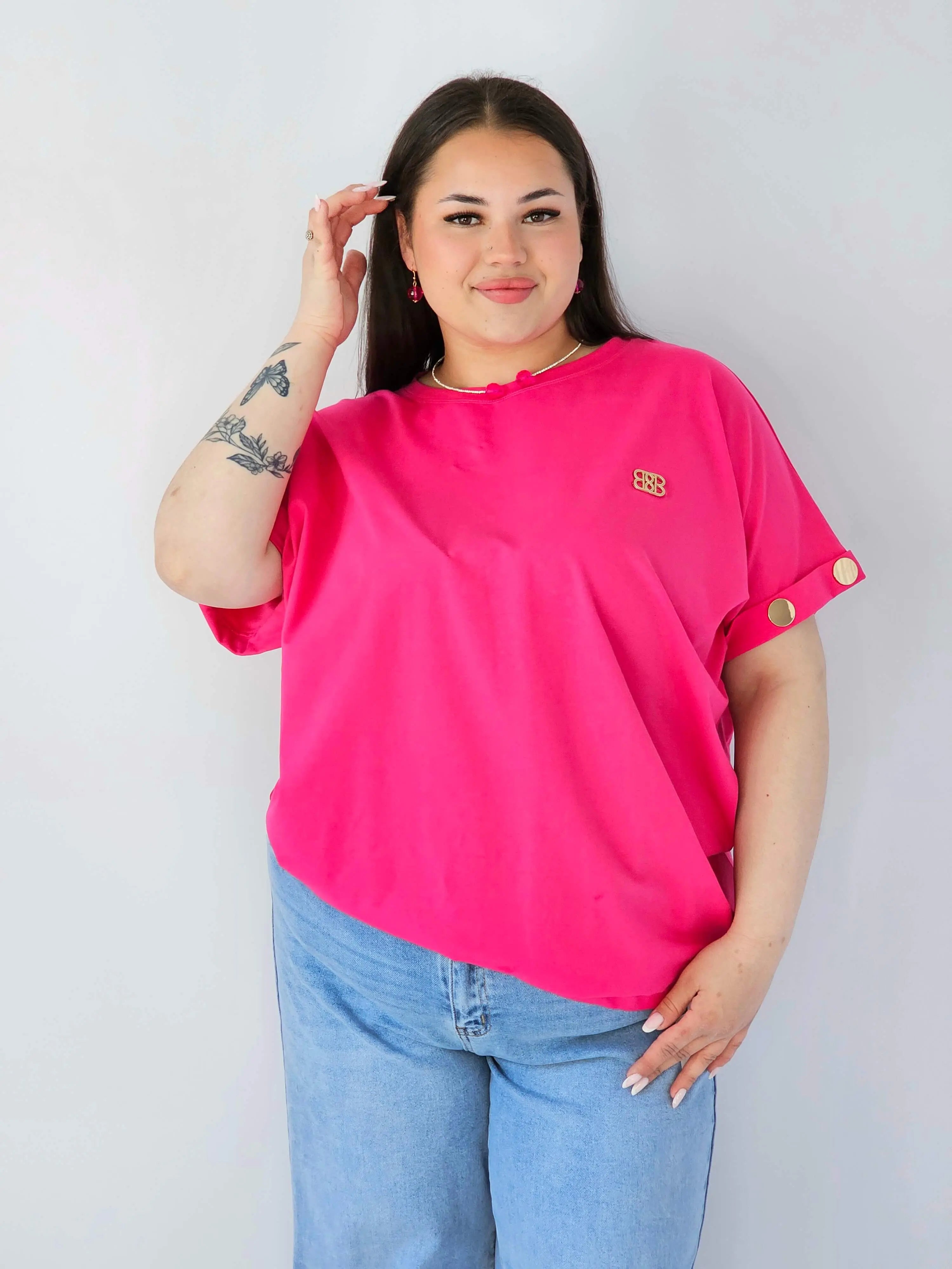 Bluzka Plus Size Luźna Z Krótkim Rękawem I Ozdobnymi Detalami Stylowa XL