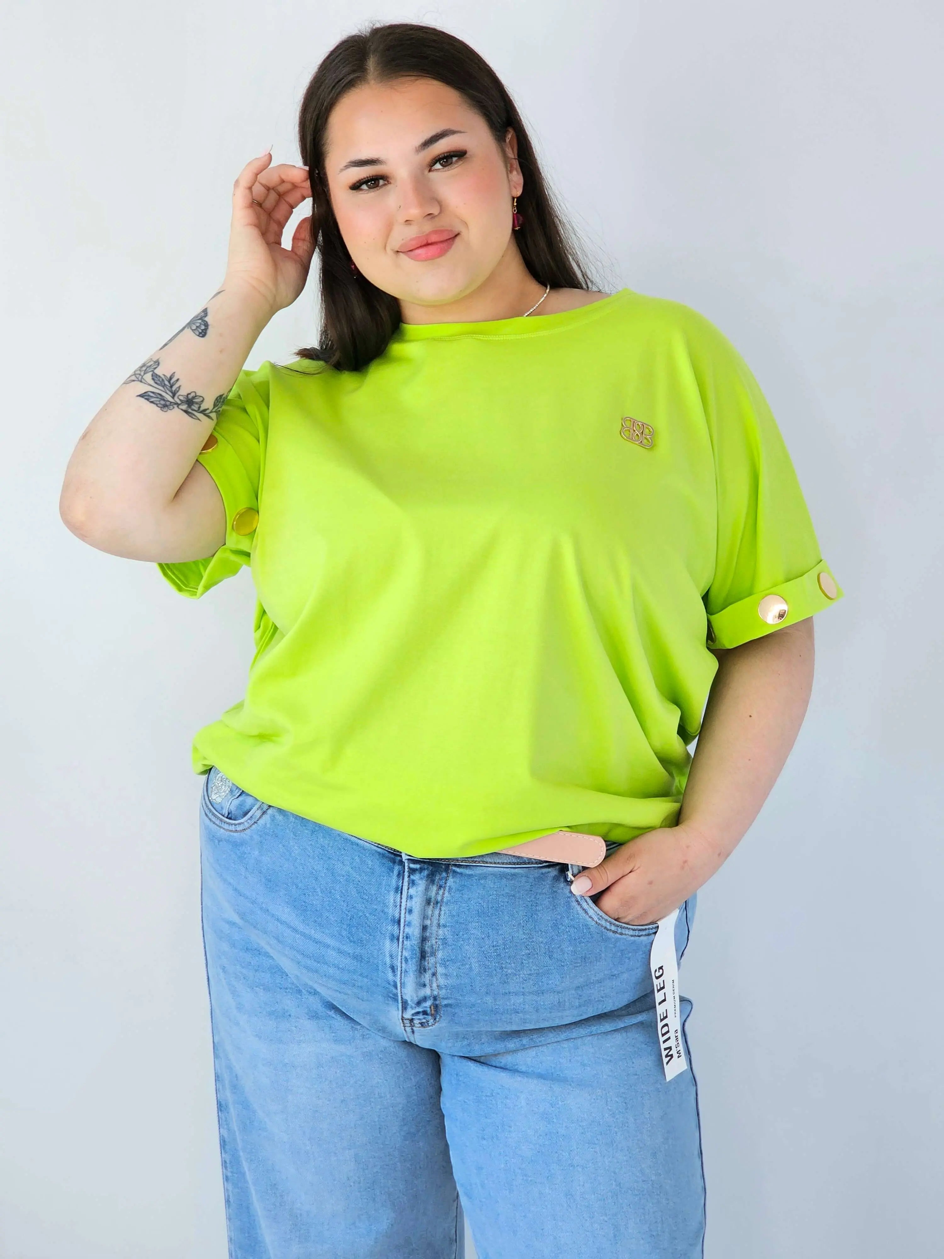 Bluzka Plus Size Luźna Z Krótkim Rękawem I Ozdobnymi Detalami Stylowa XL