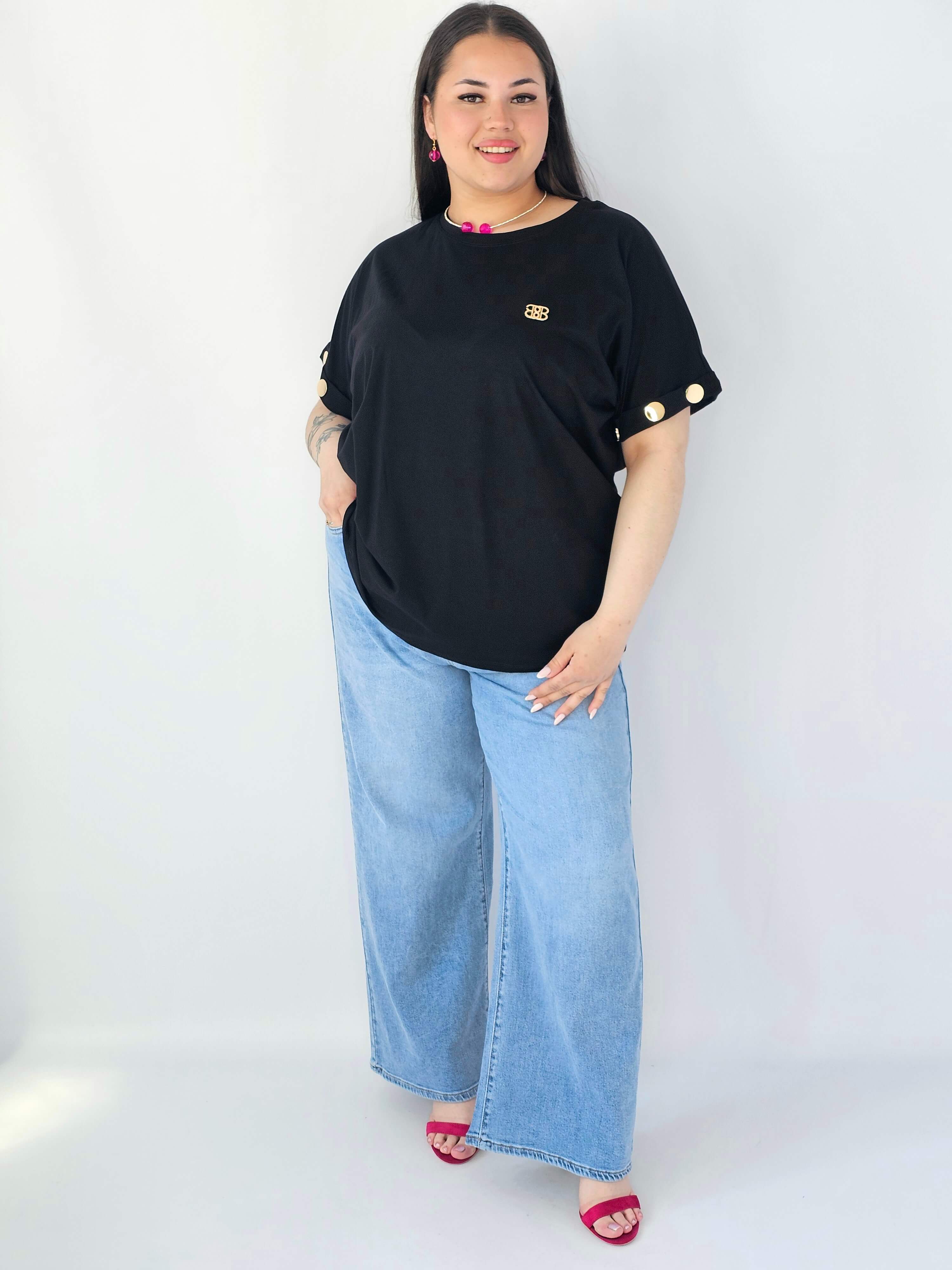 Bluzka Plus Size Luźna Z Krótkim Rękawem I Ozdobnymi Detalami Stylowa XL