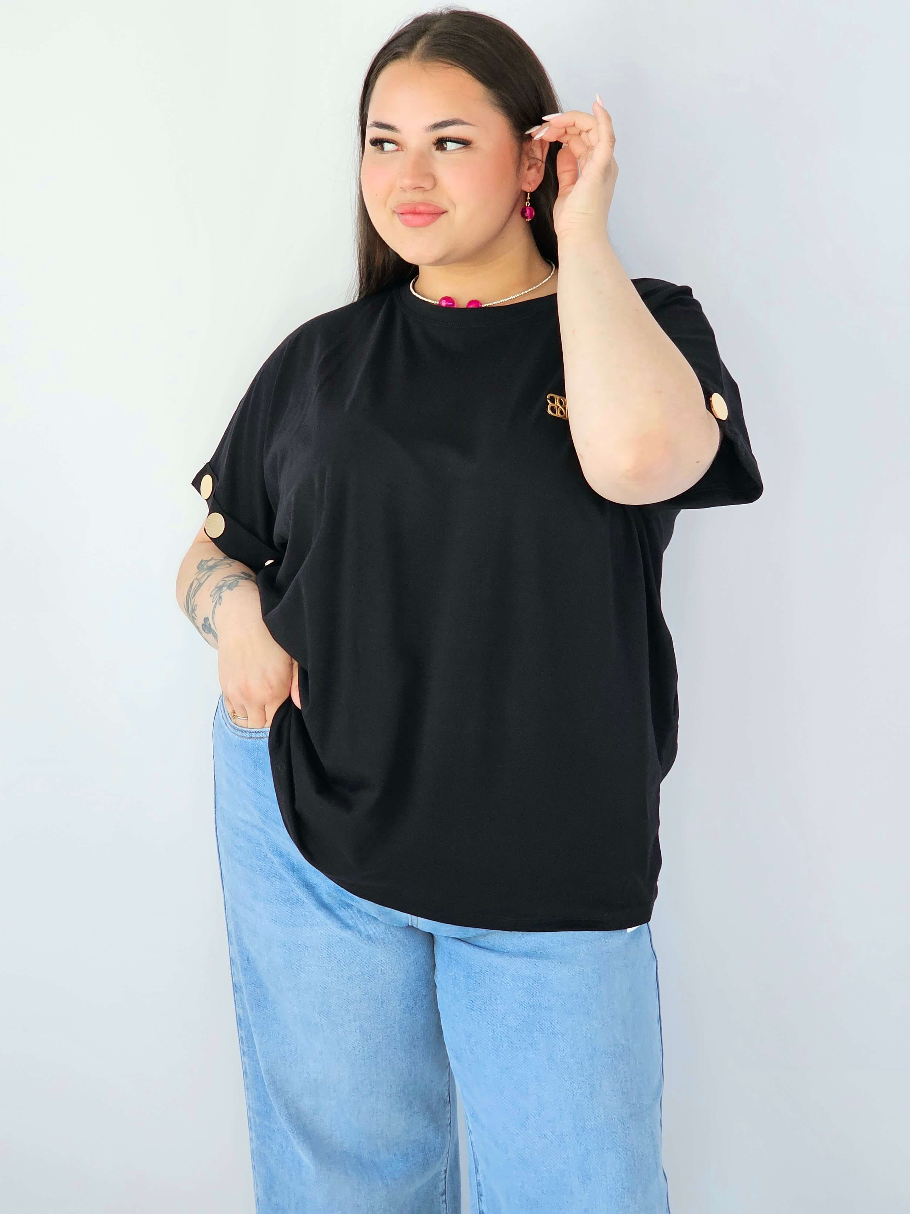 Bluzka Plus Size Luźna Z Krótkim Rękawem I Ozdobnymi Detalami Stylowa XL