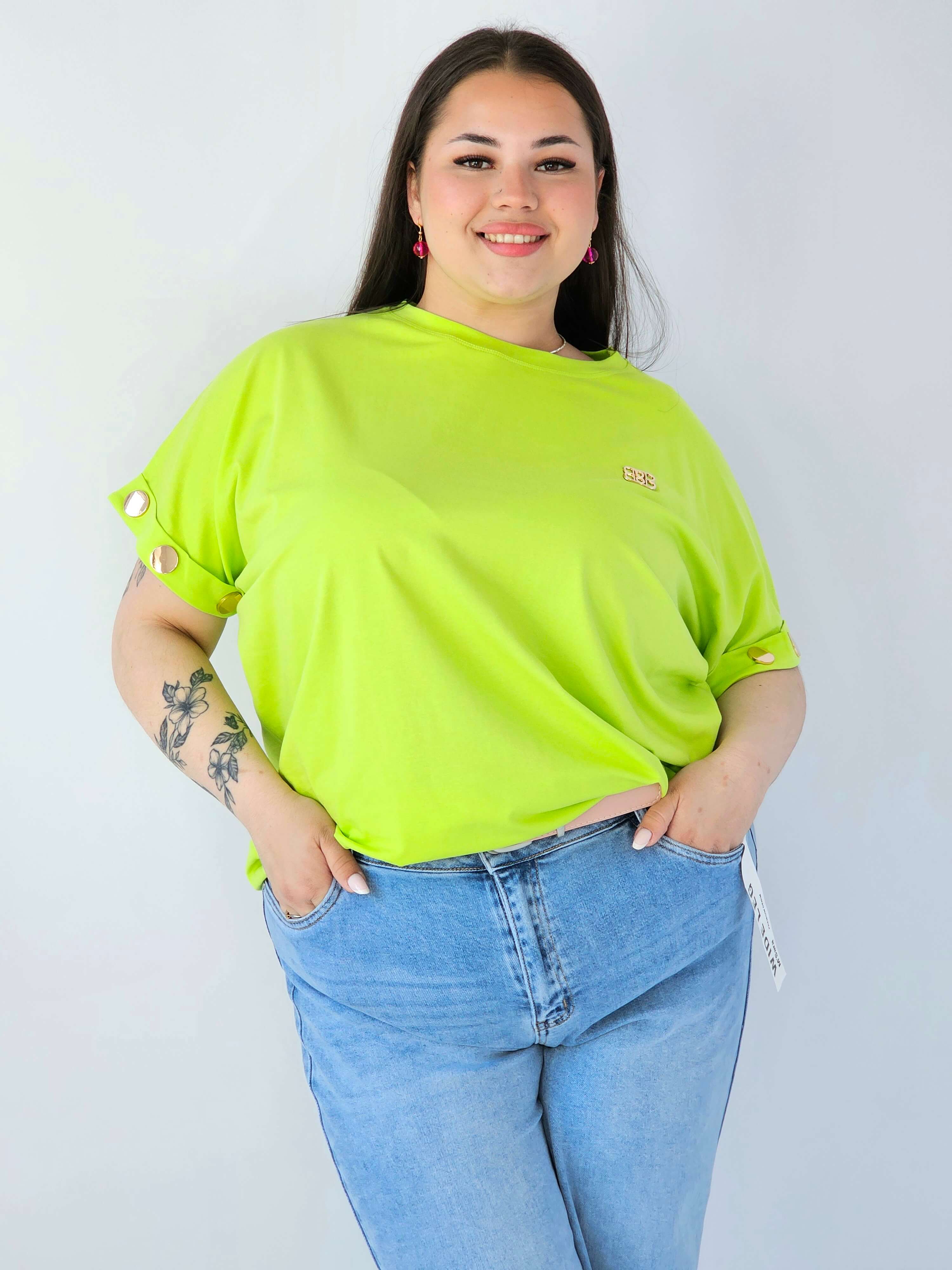 Bluzka Plus Size Luźna Z Krótkim Rękawem I Ozdobnymi Detalami Stylowa XL