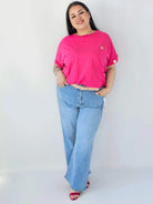 Bluzka Plus Size Luźna Z Krótkim Rękawem I Ozdobnymi Detalami Stylowa XL
