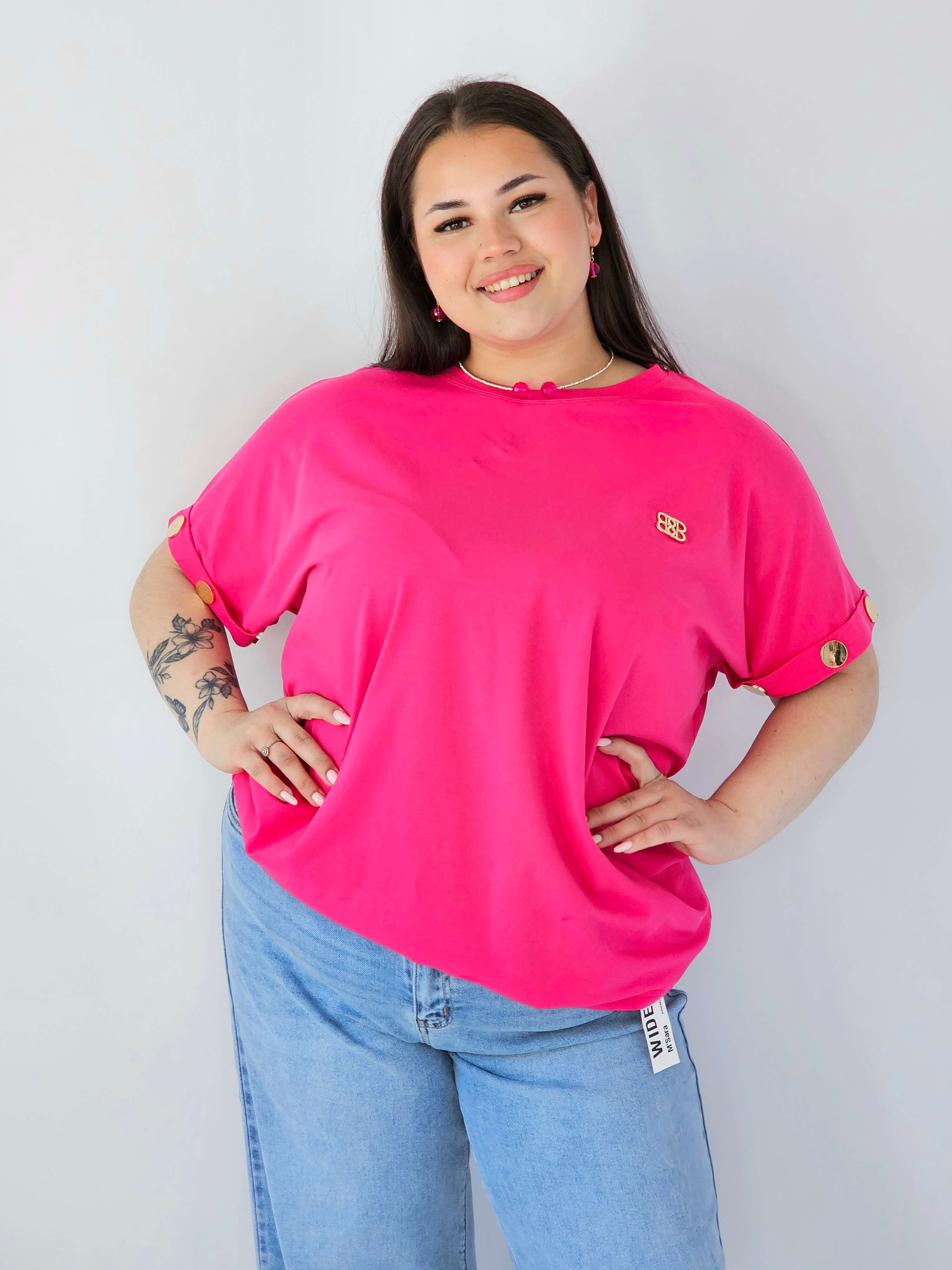 Bluzka Plus Size Luźna Z Krótkim Rękawem I Ozdobnymi Detalami Stylowa XL