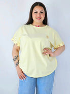 Bluzka Plus Size Luźna Z Krótkim Rękawem I Ozdobnymi Detalami Stylowa XL