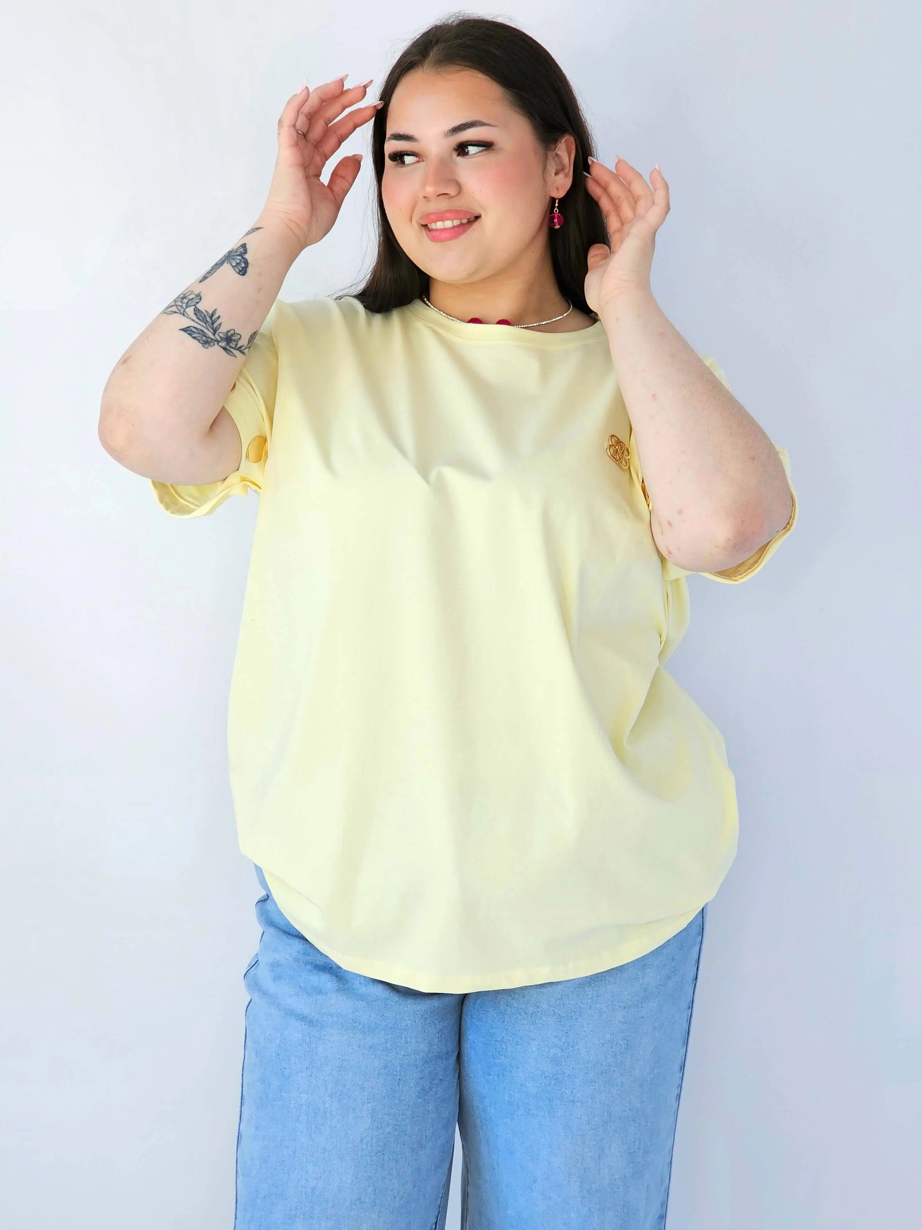 Bluzka Plus Size Luźna Z Krótkim Rękawem I Ozdobnymi Detalami Stylowa XL