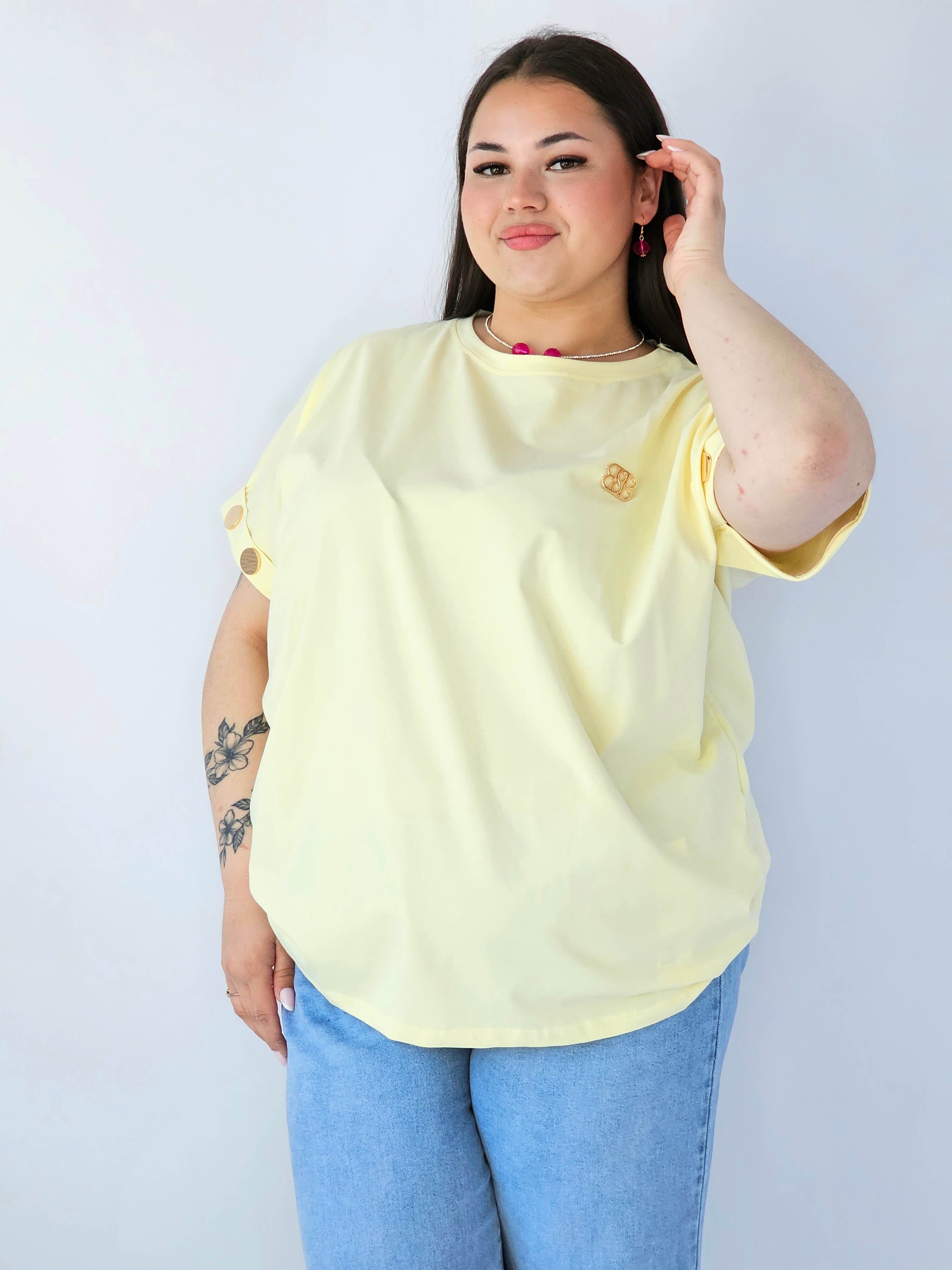 Bluzka Plus Size Luźna Z Krótkim Rękawem I Ozdobnymi Detalami Stylowa XL