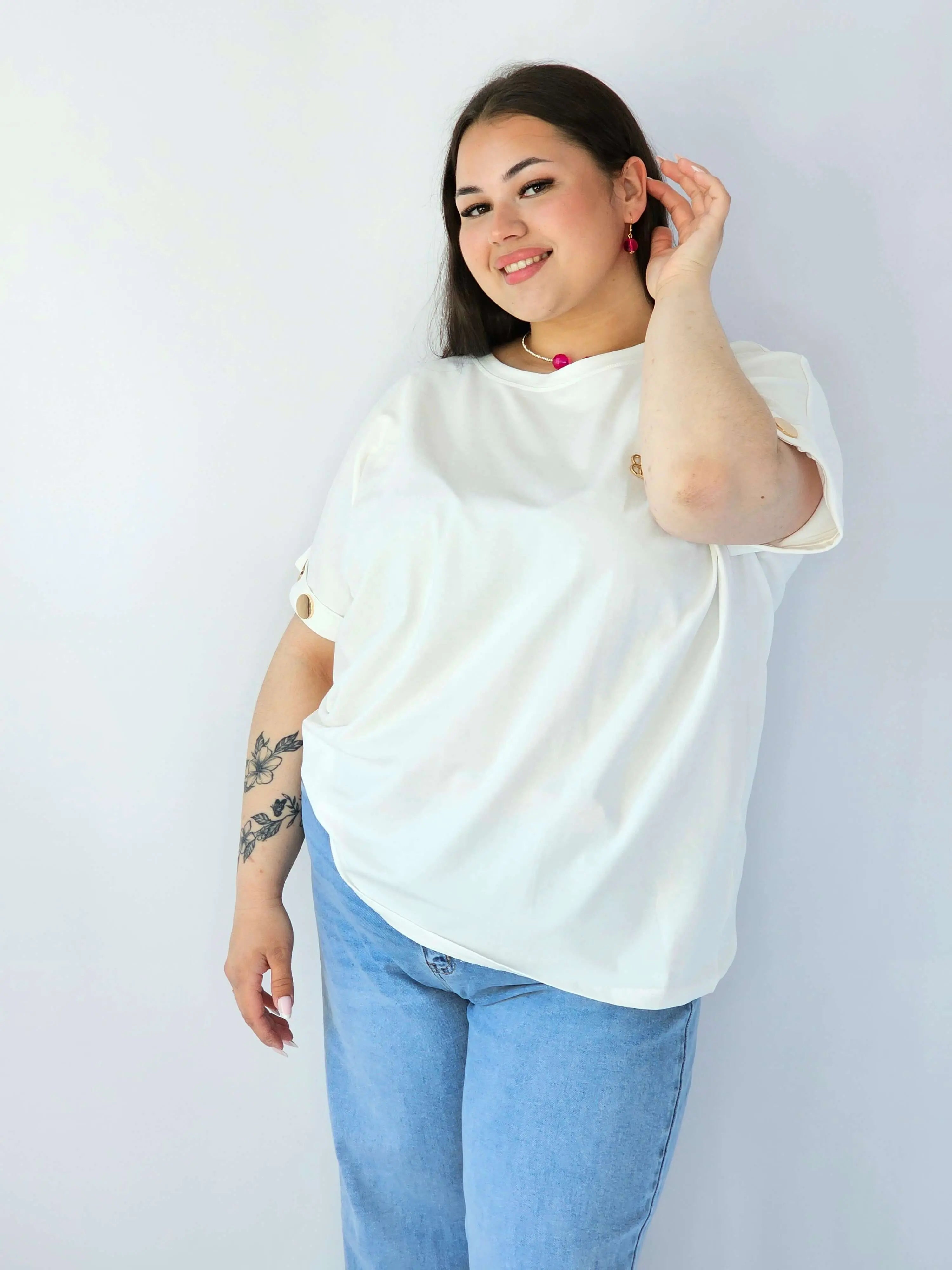 Bluzka Plus Size Luźna Z Krótkim Rękawem I Ozdobnymi Detalami Stylowa XL