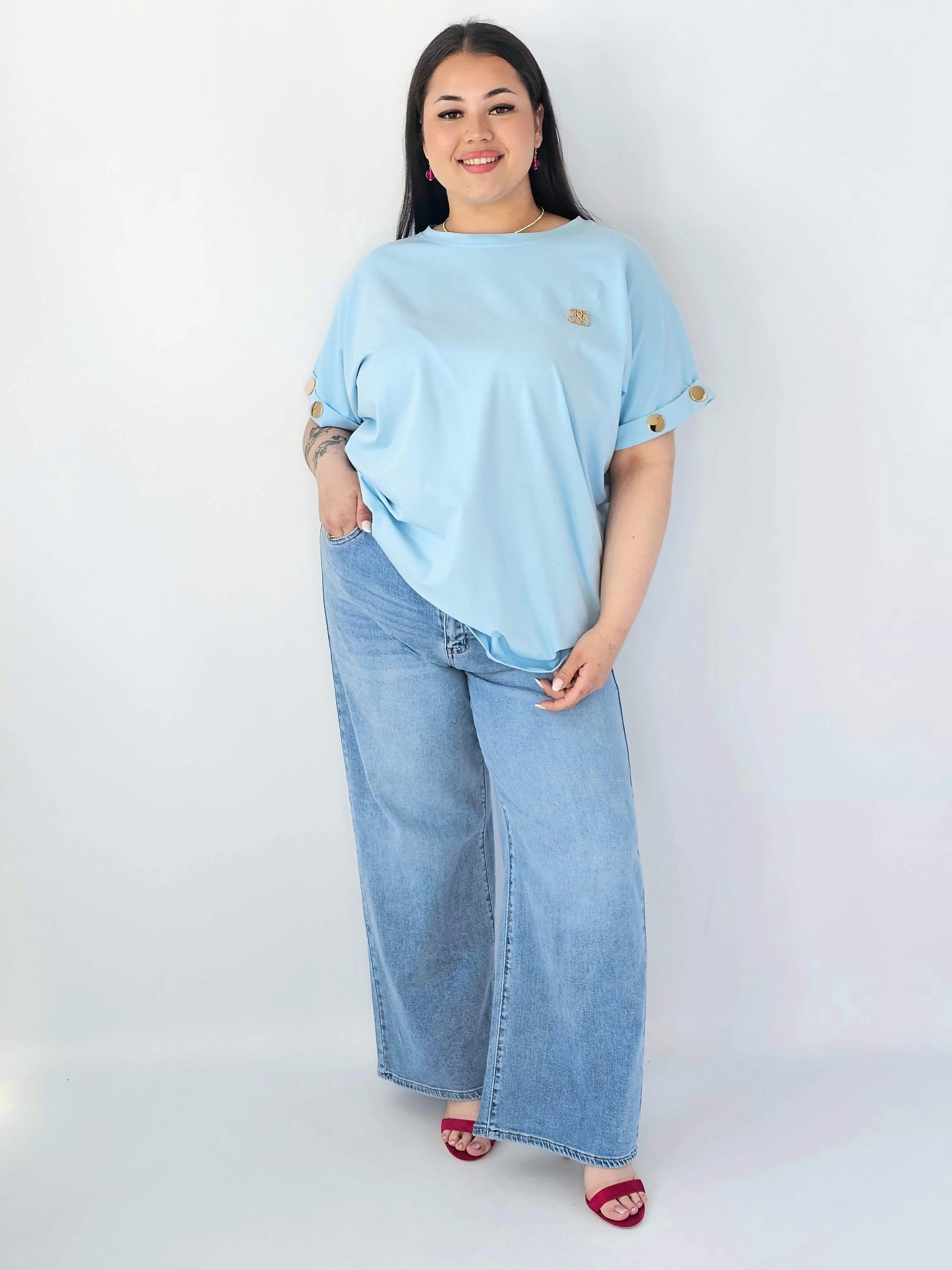 Bluzka Plus Size Luźna Z Krótkim Rękawem I Ozdobnymi Detalami Stylowa XL