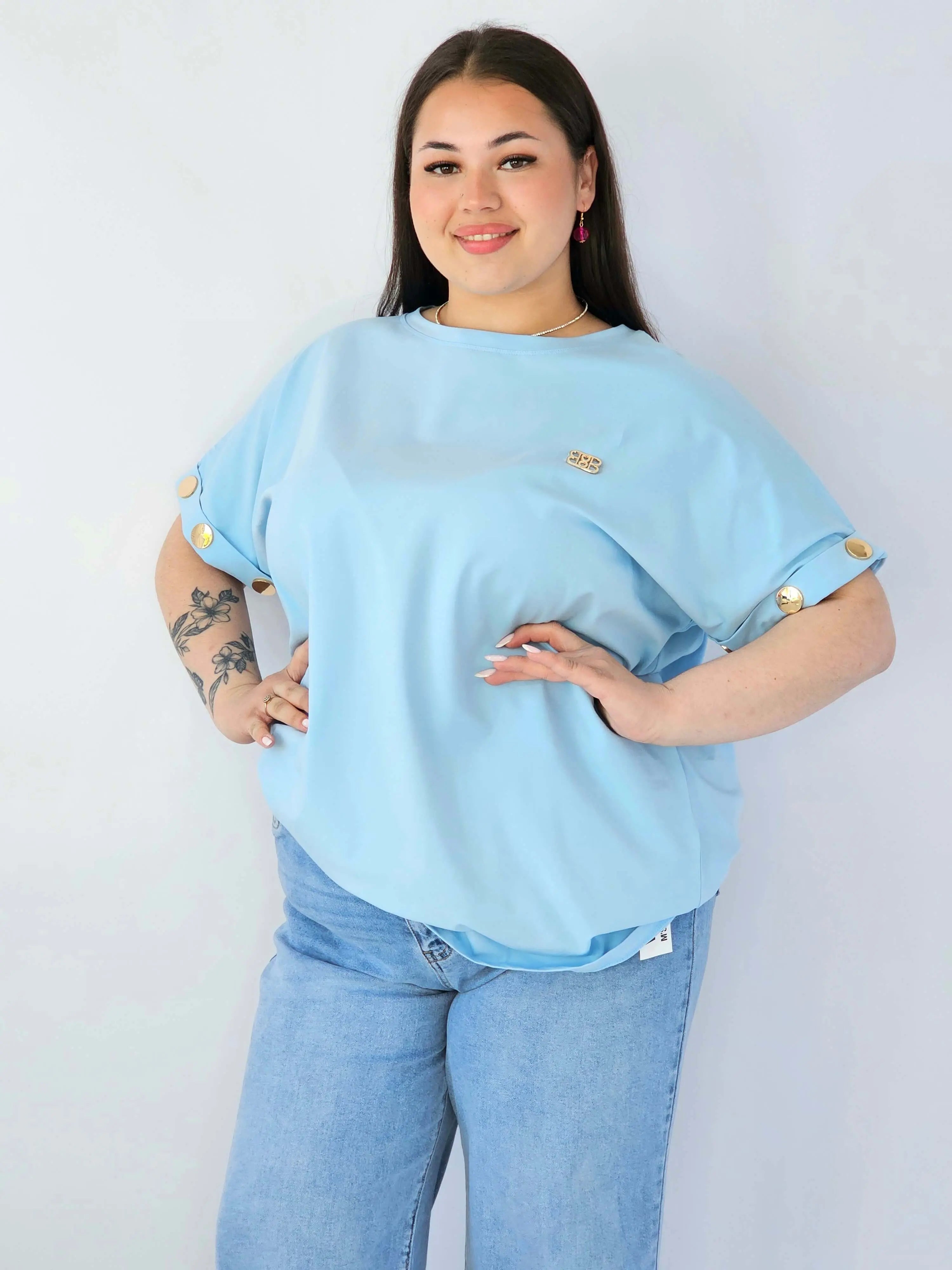 Bluzka Plus Size Luźna Z Krótkim Rękawem I Ozdobnymi Detalami Stylowa XL