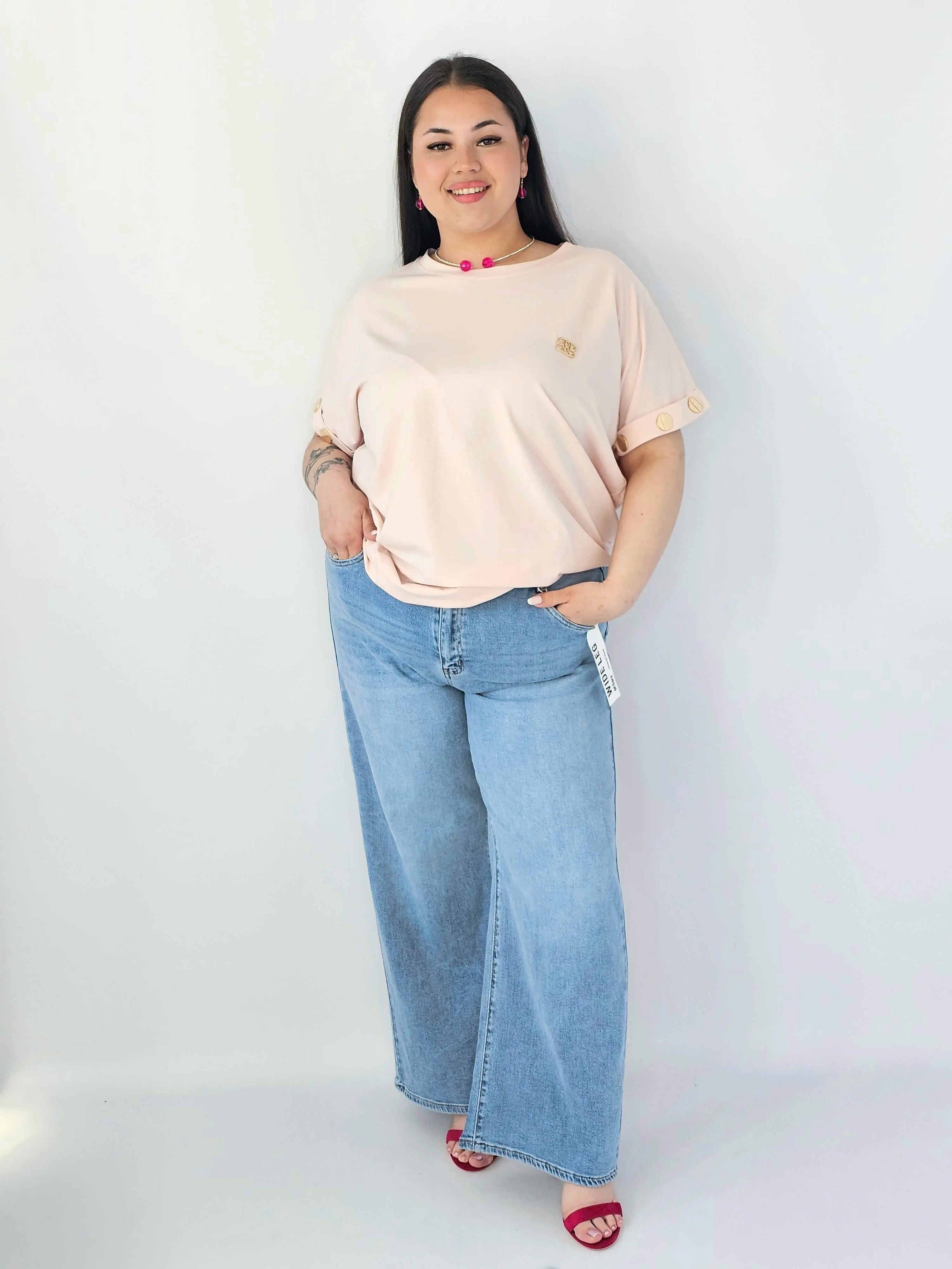 Bluzka Plus Size Luźna Z Krótkim Rękawem I Ozdobnymi Detalami Stylowa XL