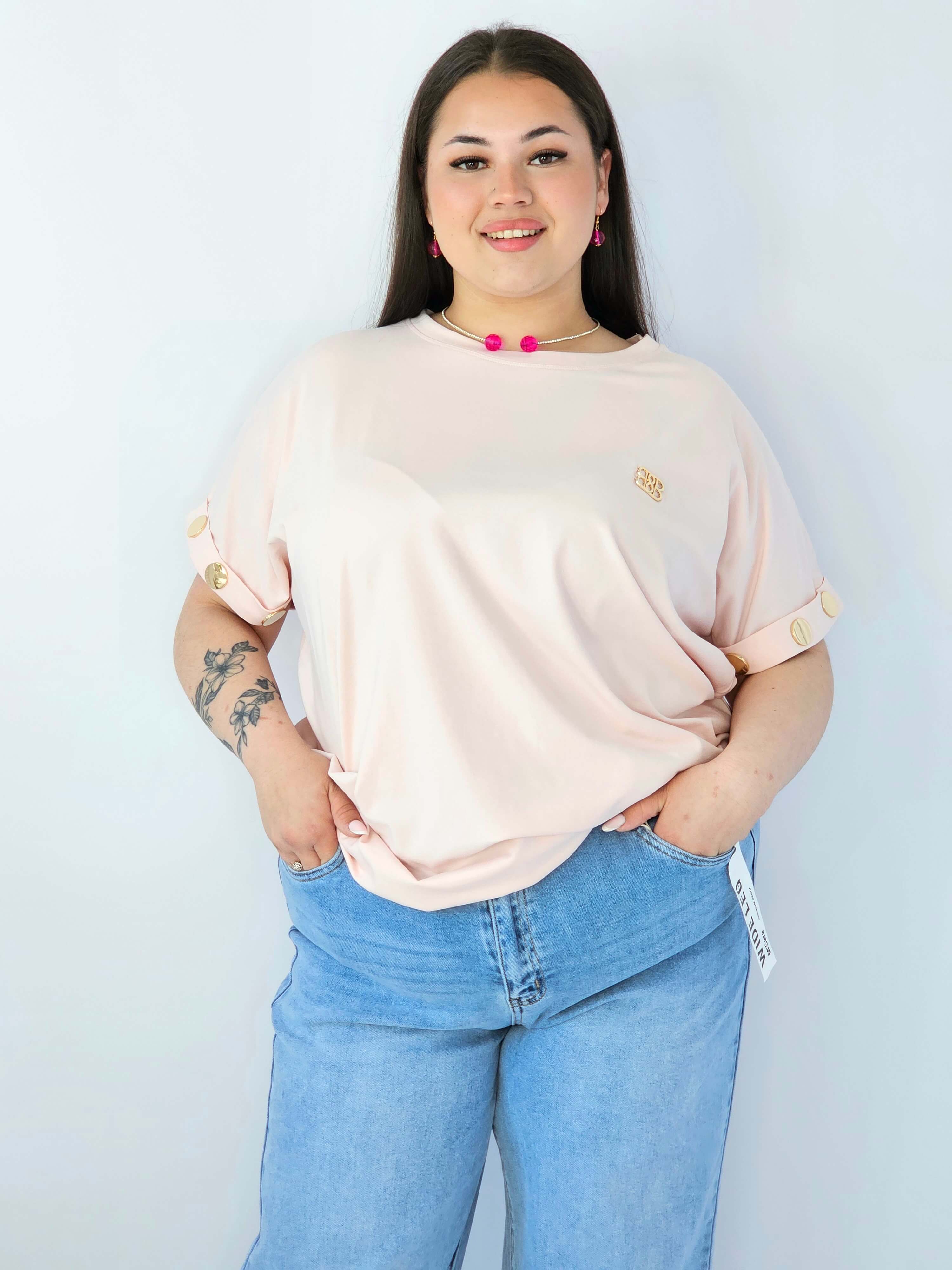 Bluzka Plus Size Luźna Z Krótkim Rękawem I Ozdobnymi Detalami Stylowa XL