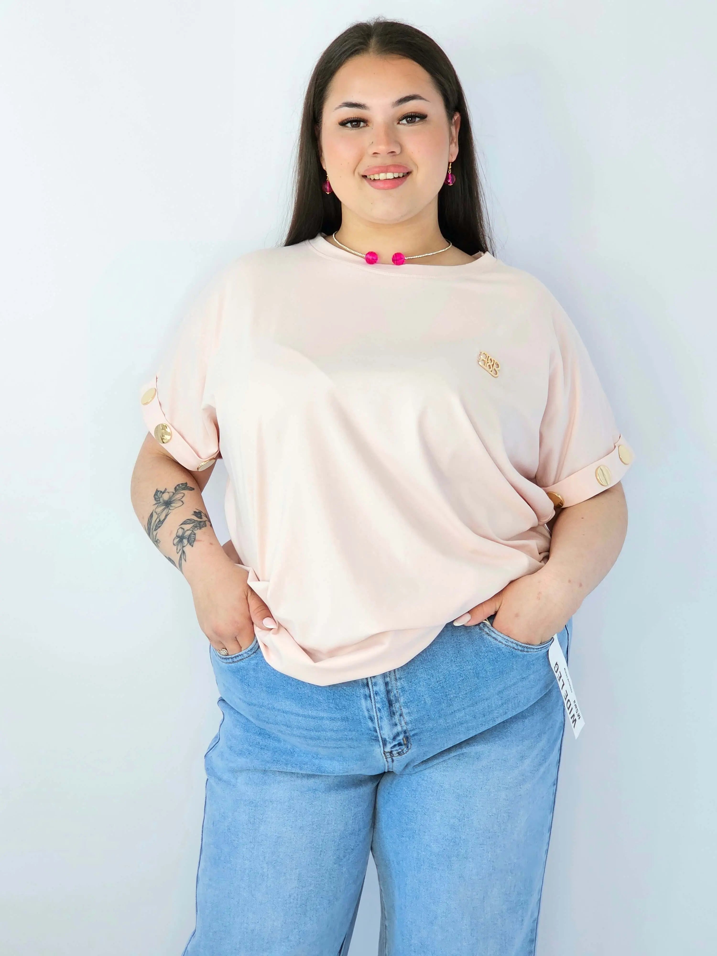 Bluzka Plus Size Luźna Z Krótkim Rękawem I Ozdobnymi Detalami Stylowa XL