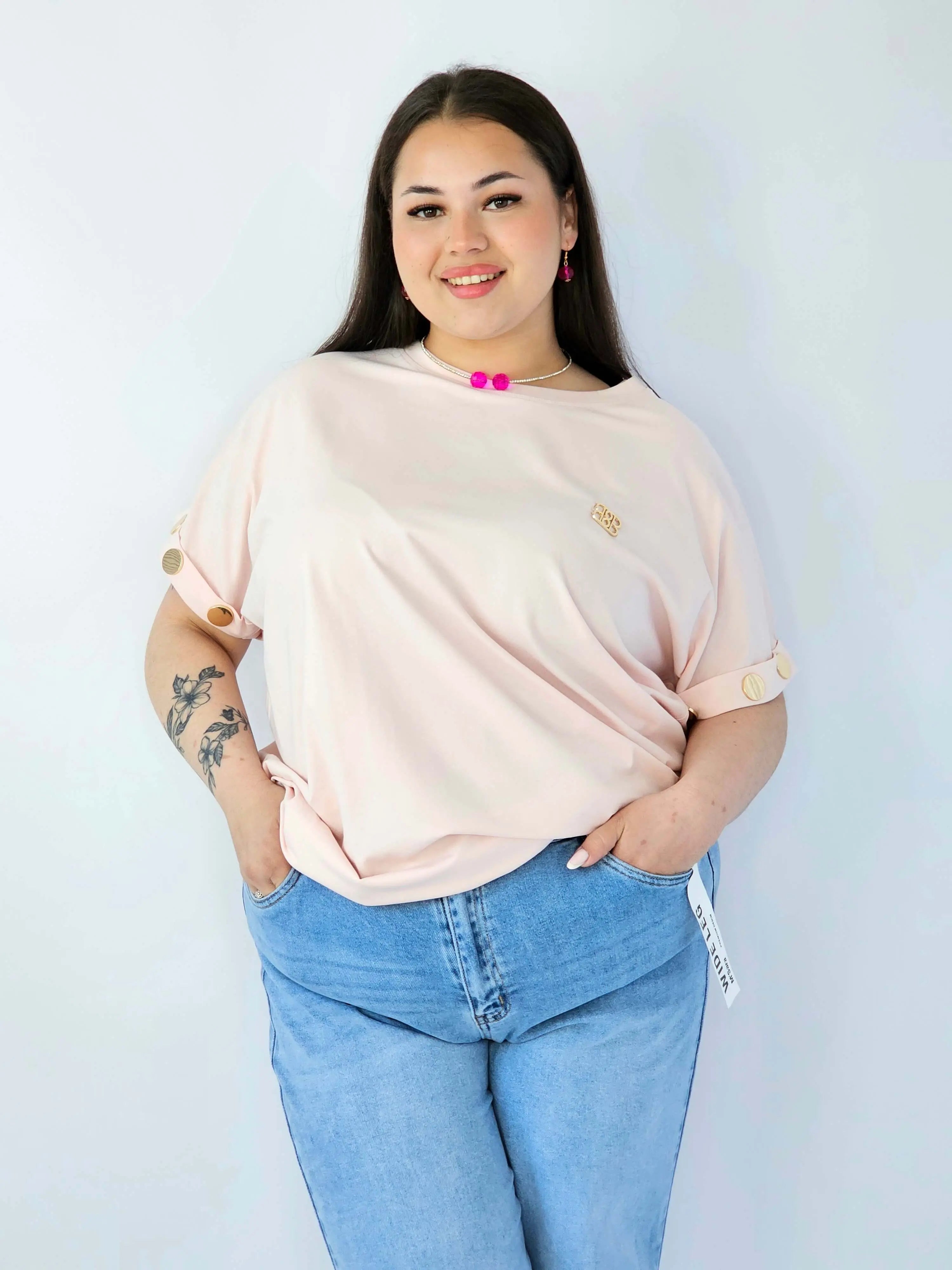Bluzka Plus Size Luźna Z Krótkim Rękawem I Ozdobnymi Detalami Stylowa XL