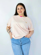 Bluzka Plus Size Luźna Z Krótkim Rękawem I Ozdobnymi Detalami Stylowa XL