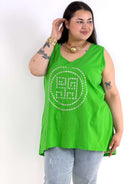 Bluzka Plus Size Na Ramiączkach Zielona Z Ozdobnym Wzorem XXL Stylowa XL