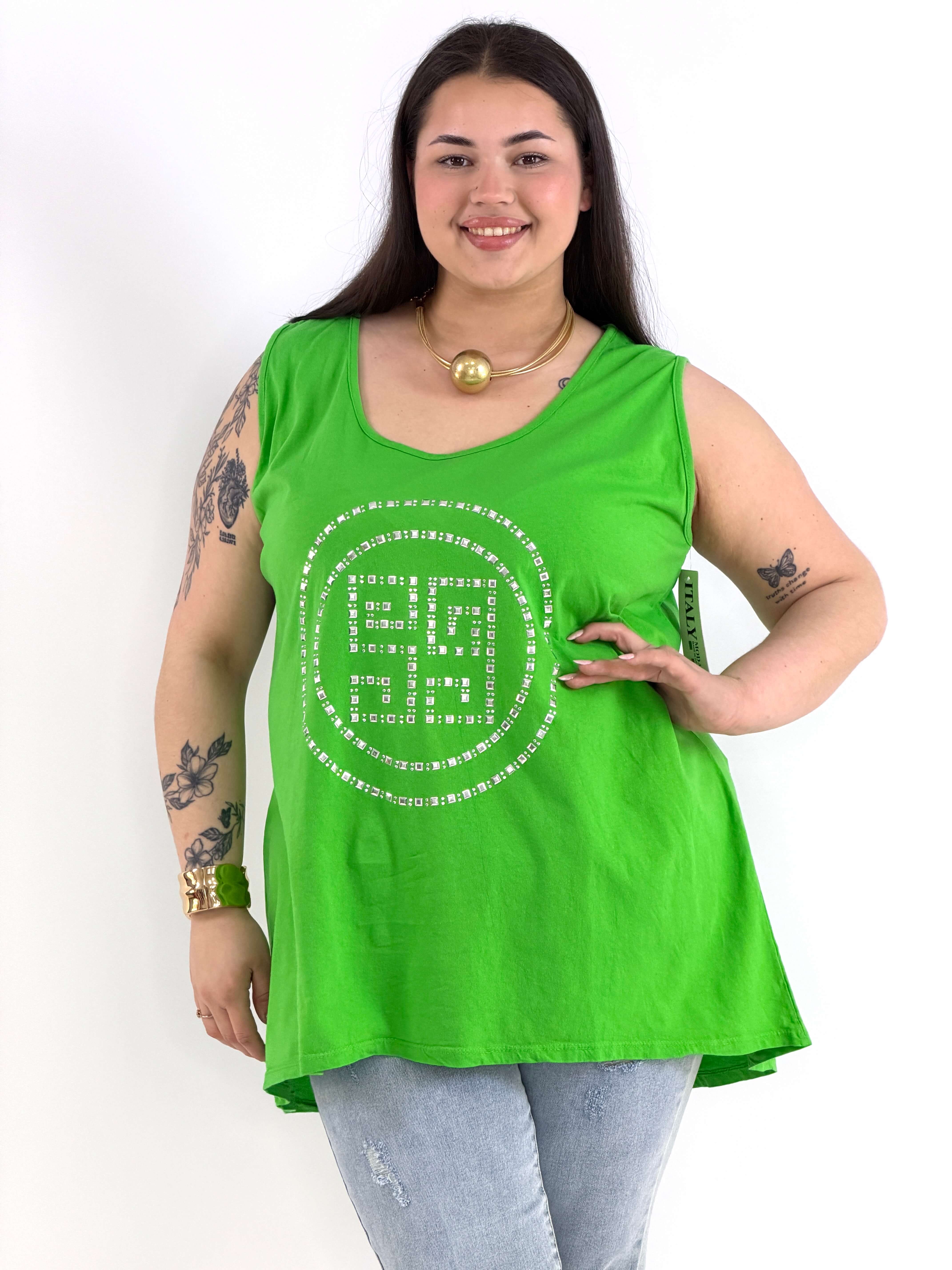Bluzka Plus Size Na Ramiączkach Zielona Z Ozdobnym Wzorem XXL Stylowa XL