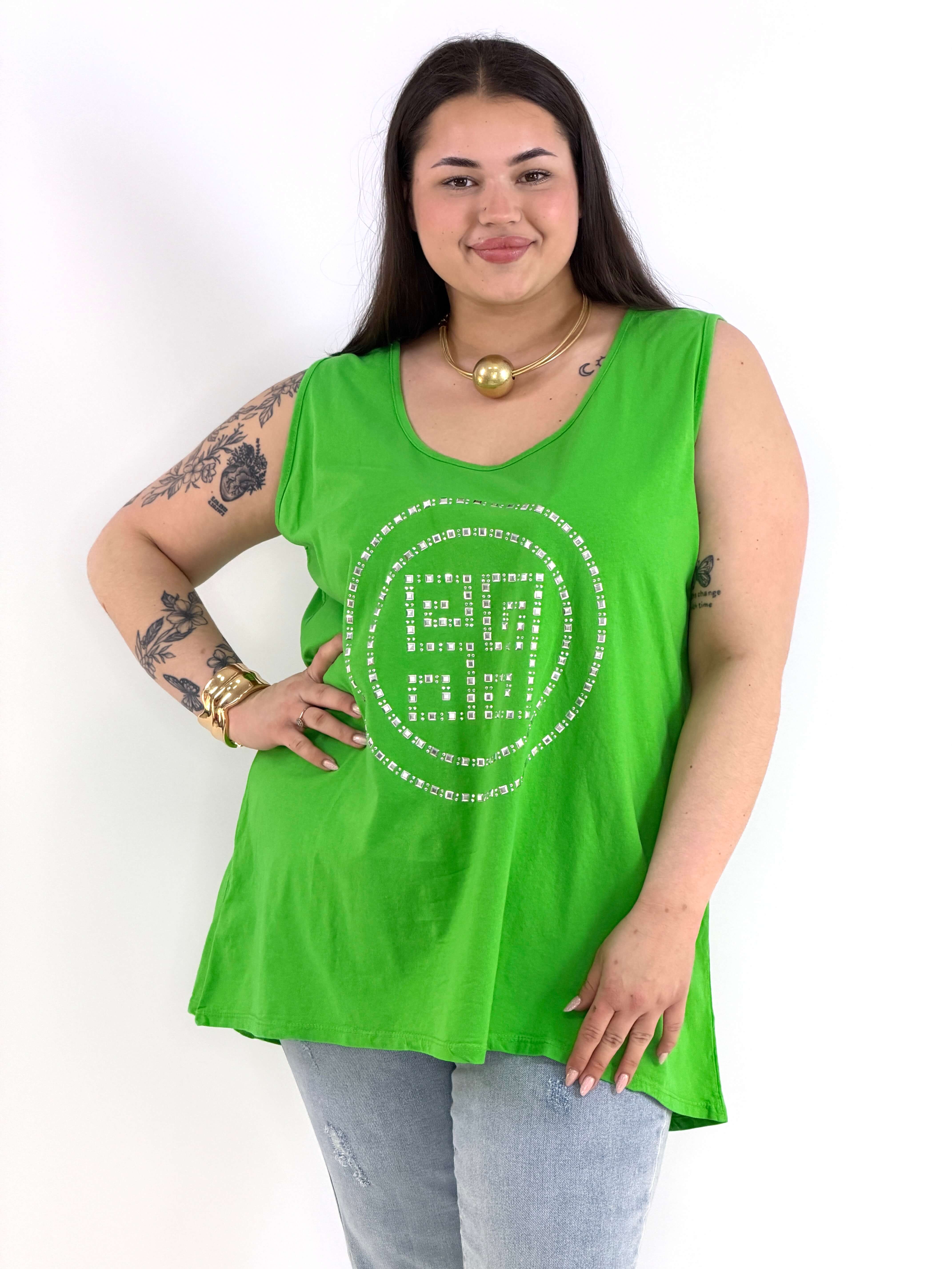 Bluzka Plus Size Na Ramiączkach Zielona Z Ozdobnym Wzorem XXL Stylowa XL