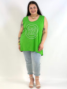 Bluzka Plus Size Na Ramiączkach Zielona Z Ozdobnym Wzorem XXL Stylowa XL
