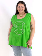 Bluzka Plus Size Na Ramiączkach Zielona Z Ozdobnym Wzorem XXL Stylowa XL