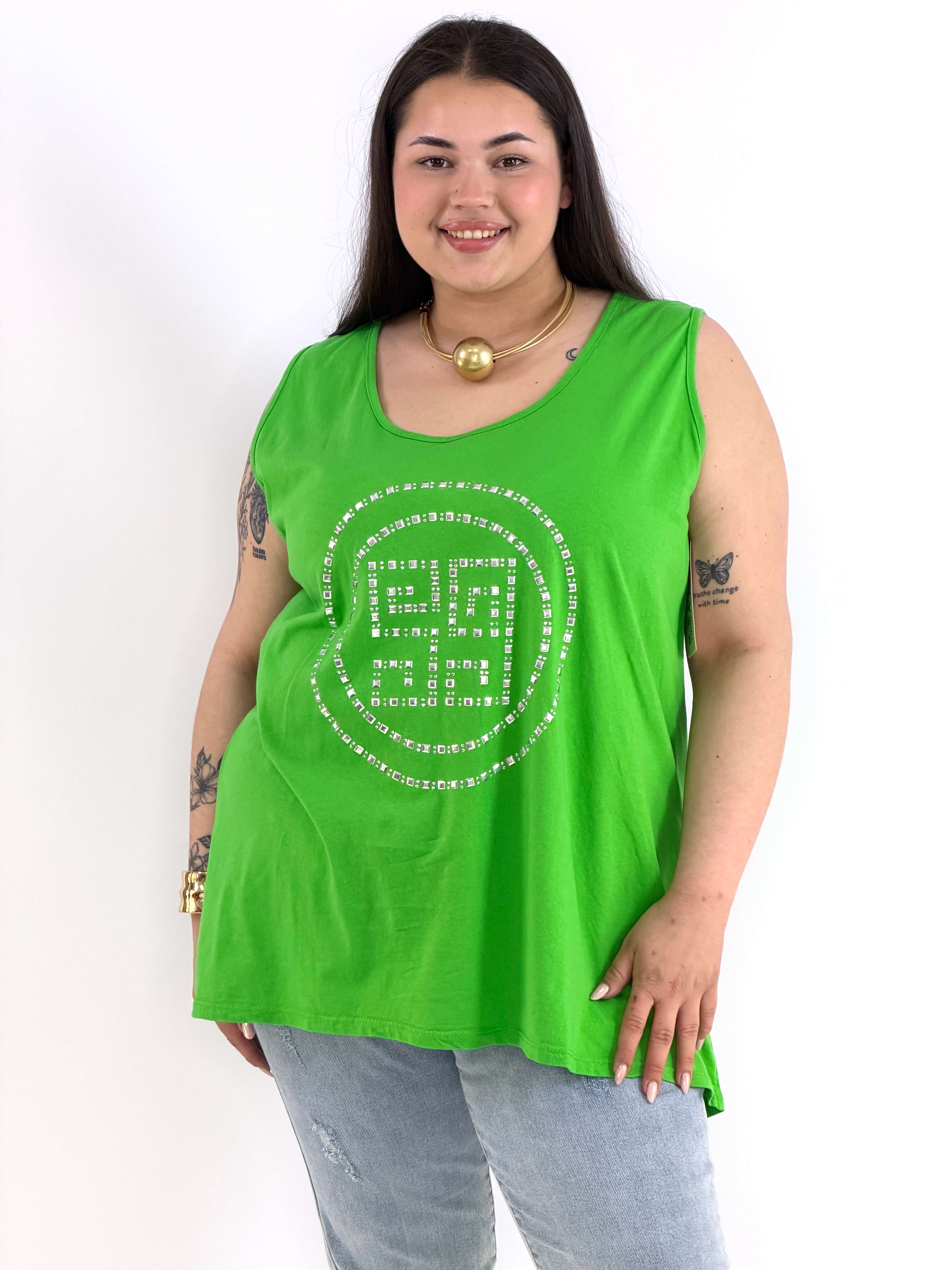 Bluzka Plus Size Na Ramiączkach Zielona Z Ozdobnym Wzorem XXL Stylowa XL