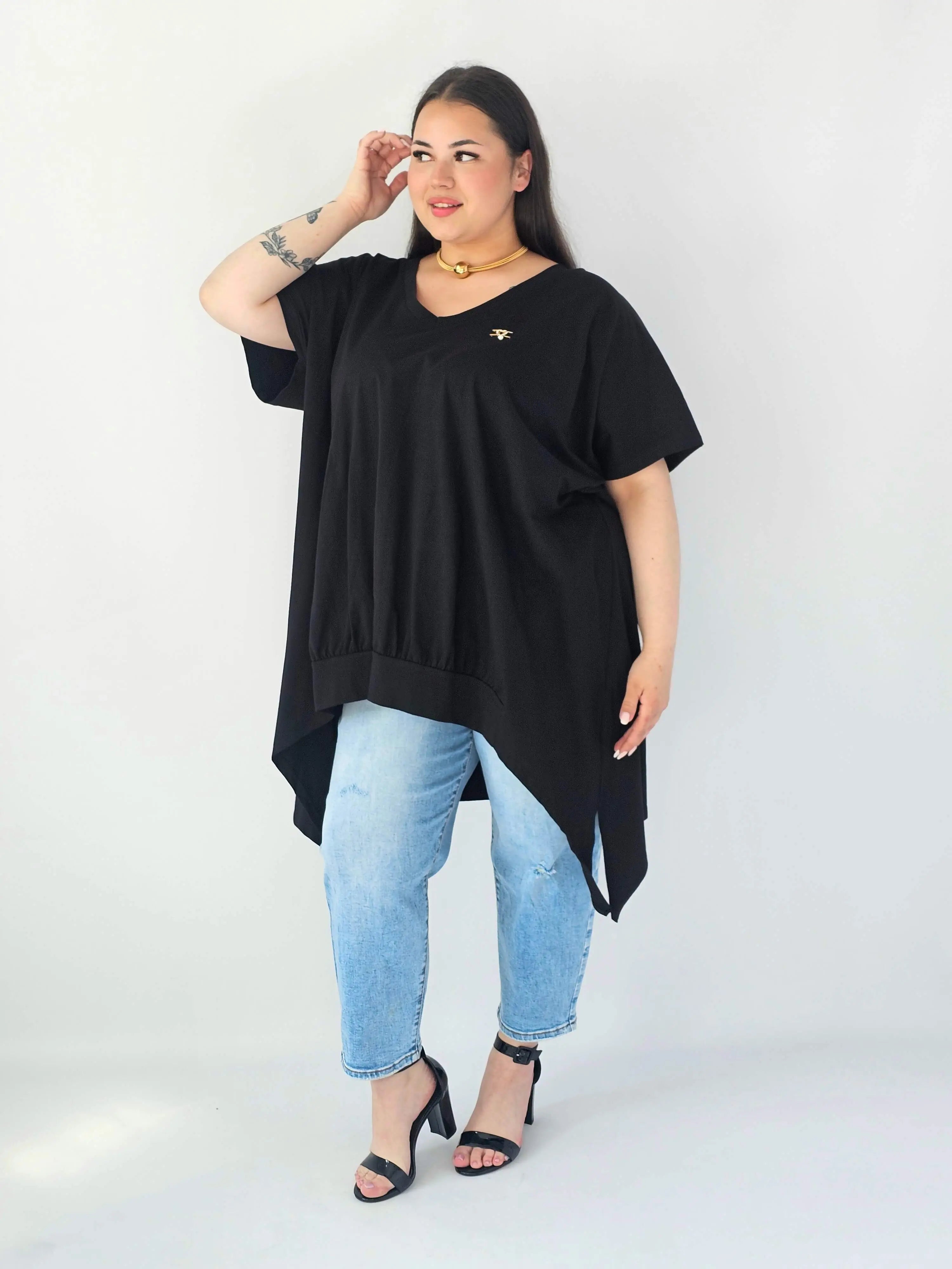 Bluzka Plus Size Oversize Z Dekoltem V I Asymetrycznym Dołem Stylowa XL