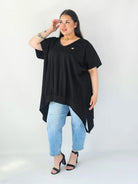 Bluzka Plus Size Oversize Z Dekoltem V I Asymetrycznym Dołem Stylowa XL