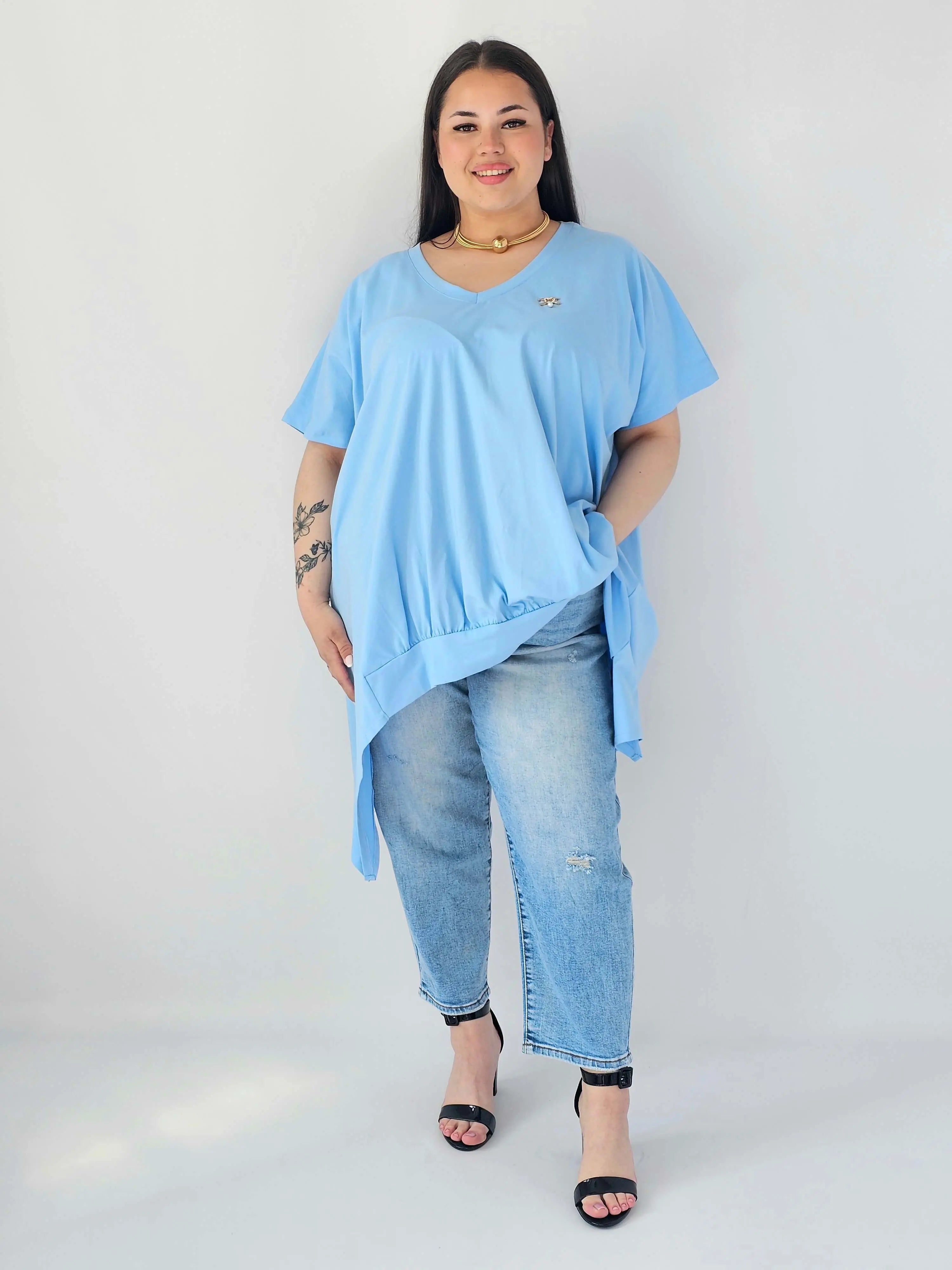 Bluzka Plus Size Oversize Z Dekoltem V I Asymetrycznym Dołem Stylowa XL