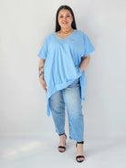 Bluzka Plus Size Oversize Z Dekoltem V I Asymetrycznym Dołem Stylowa XL