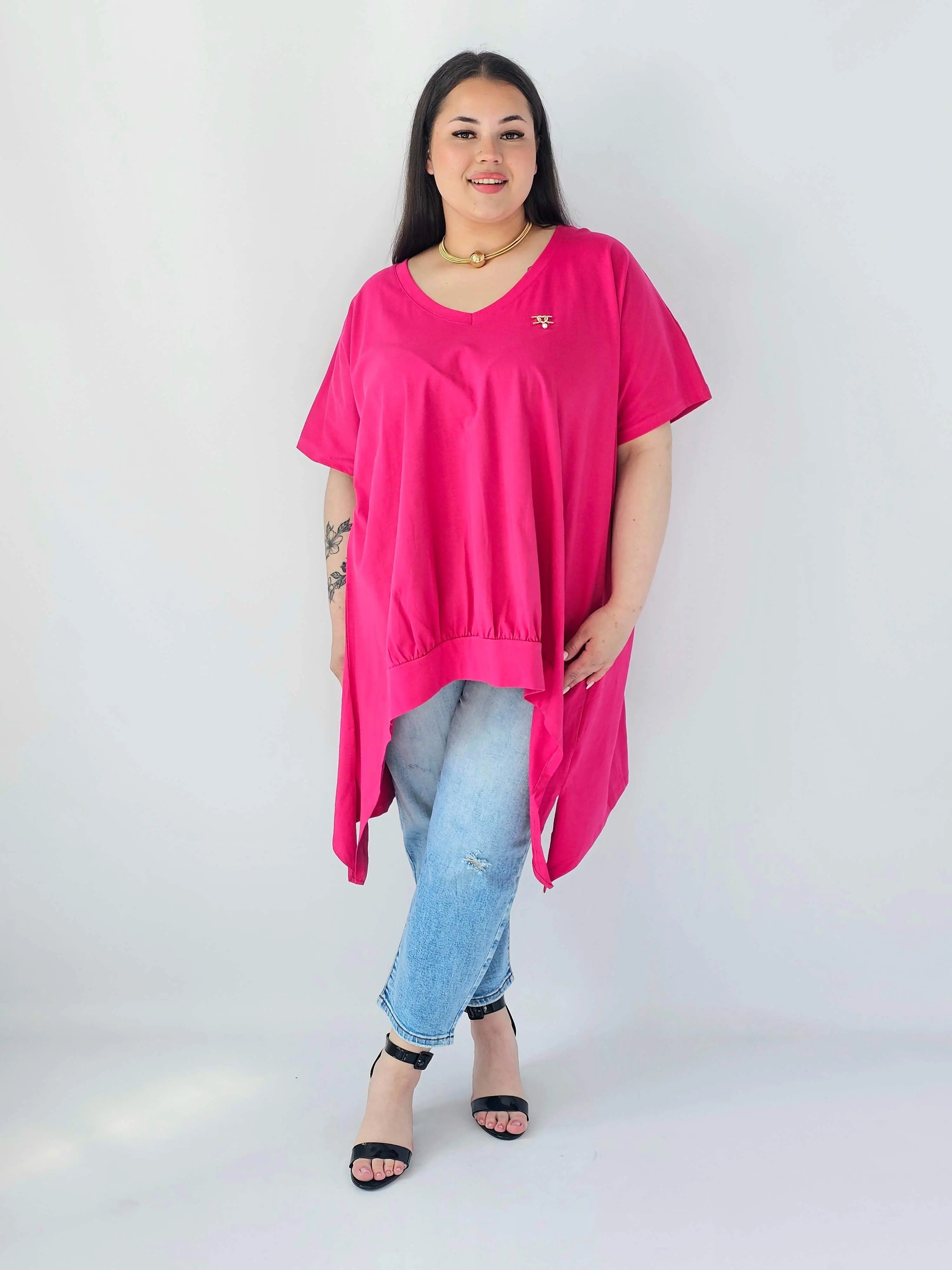 Bluzka Plus Size Oversize Z Dekoltem V I Asymetrycznym Dołem Stylowa XL