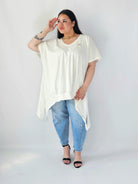 Bluzka Plus Size Oversize Z Dekoltem V I Asymetrycznym Dołem Stylowa XL