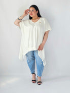 Bluzka Plus Size Oversize Z Dekoltem V I Asymetrycznym Dołem Stylowa XL