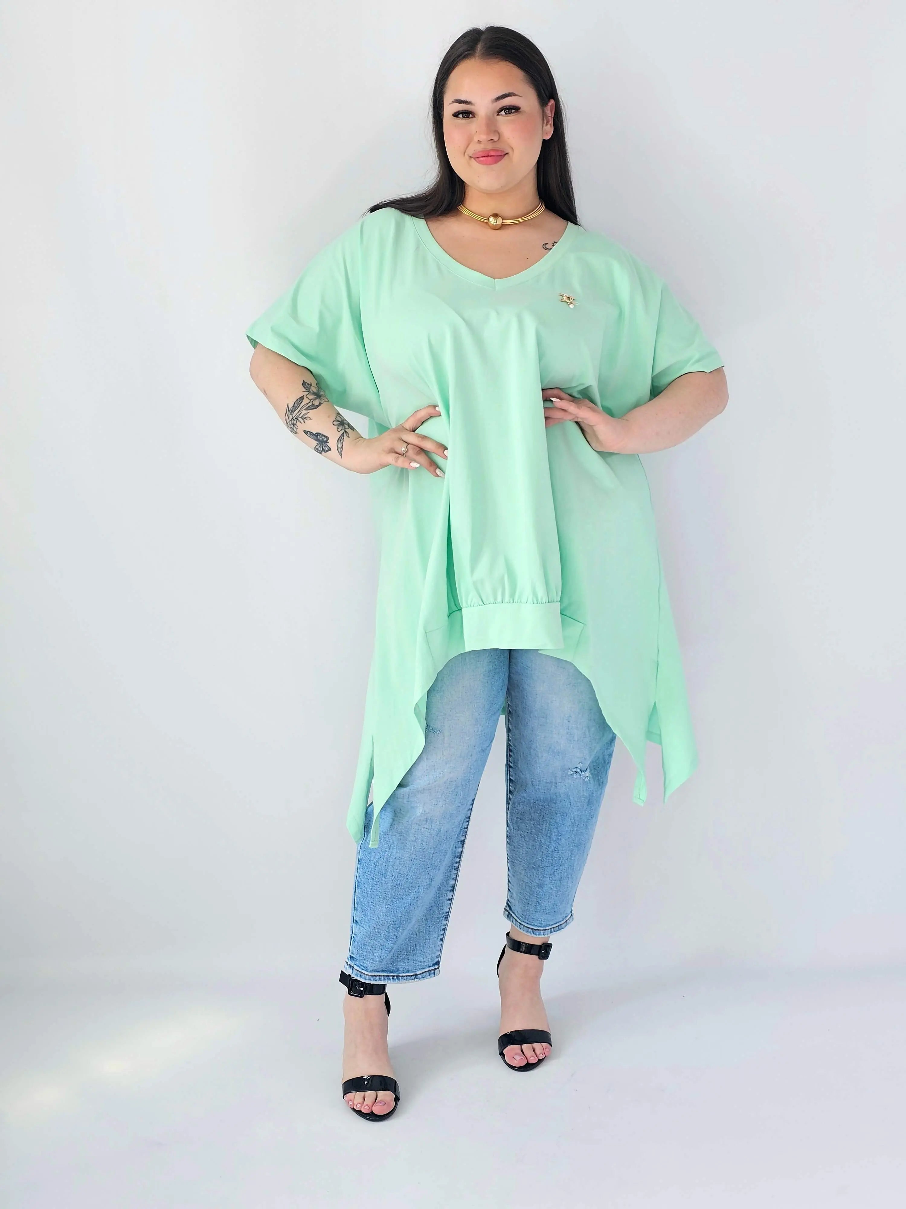 Bluzka Plus Size Oversize Z Dekoltem V I Asymetrycznym Dołem Stylowa XL