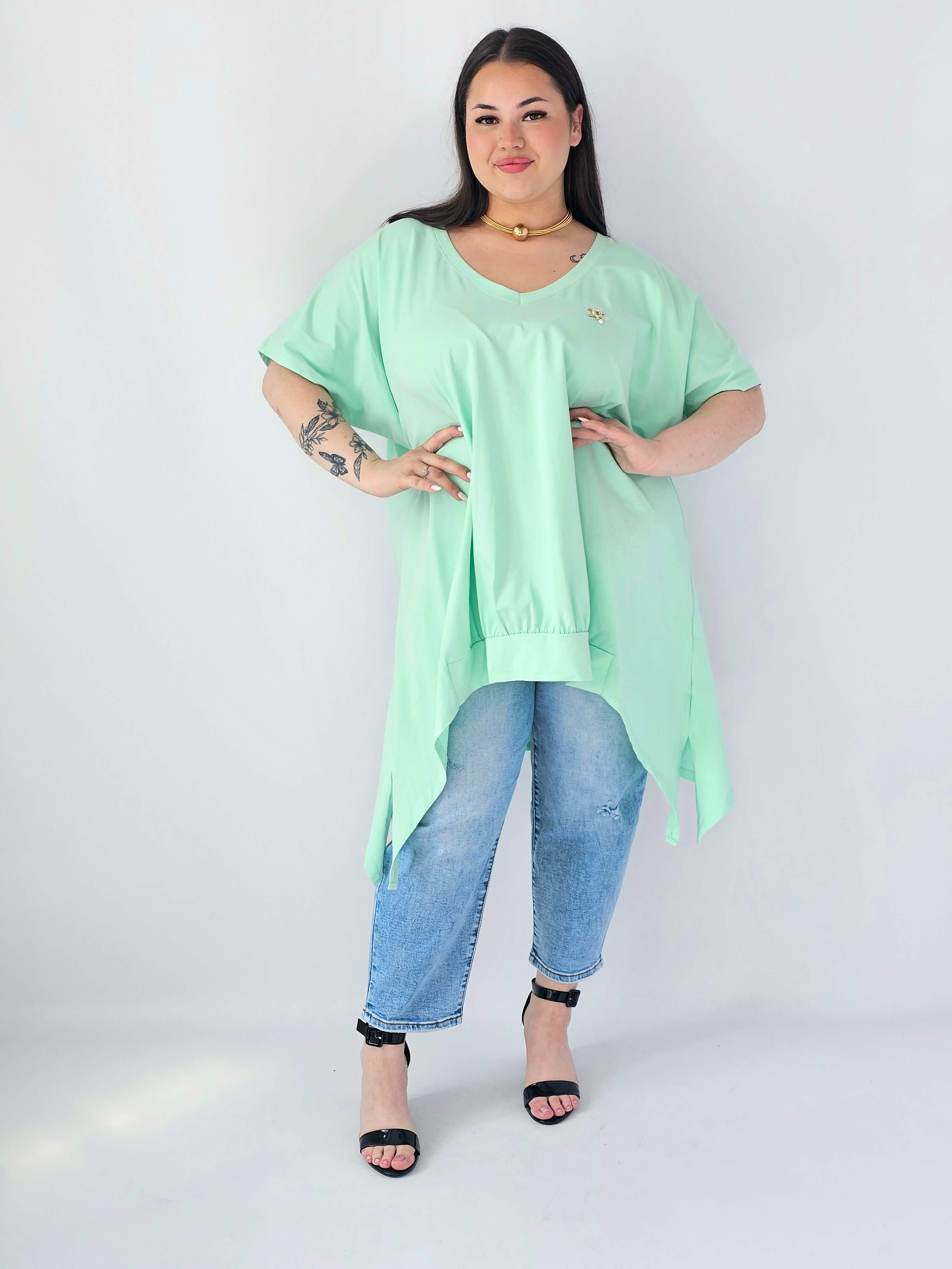 Bluzka Plus Size Oversize Z Dekoltem V I Asymetrycznym Dołem Stylowa XL