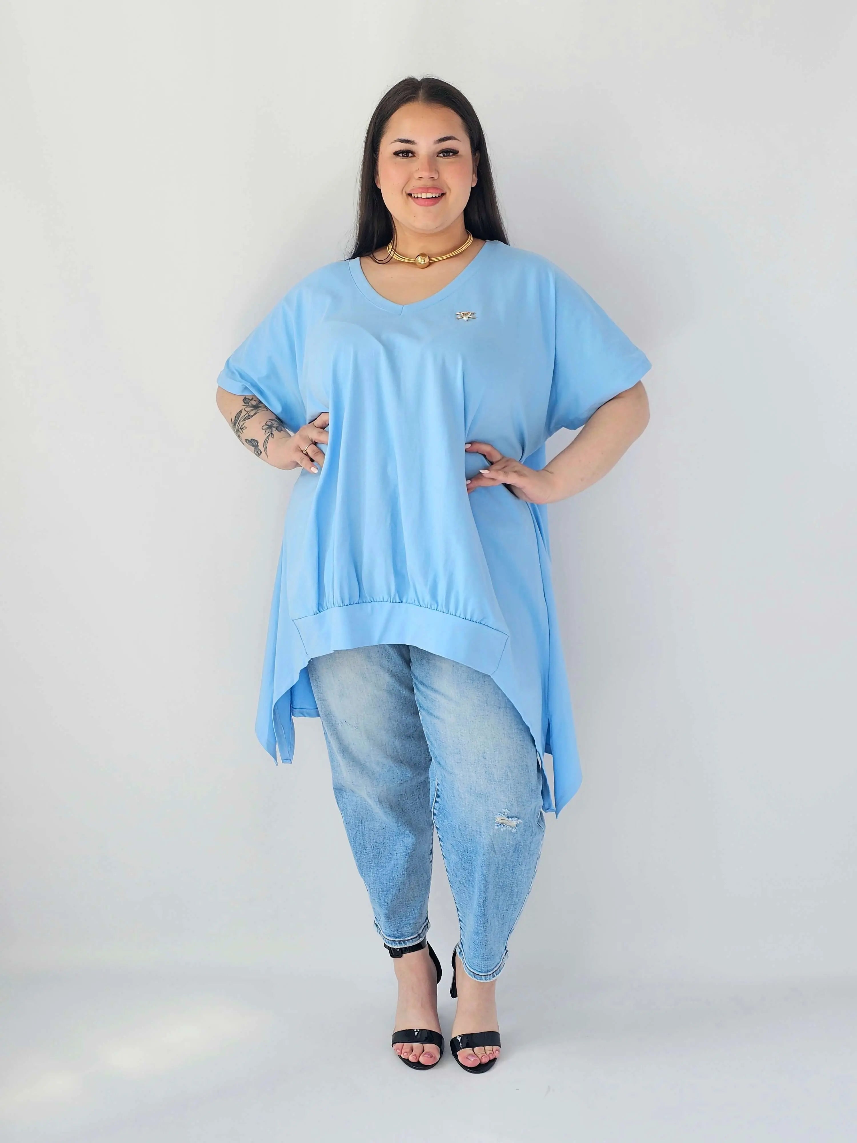 Bluzka Plus Size Oversize Z Dekoltem V I Asymetrycznym Dołem Stylowa XL