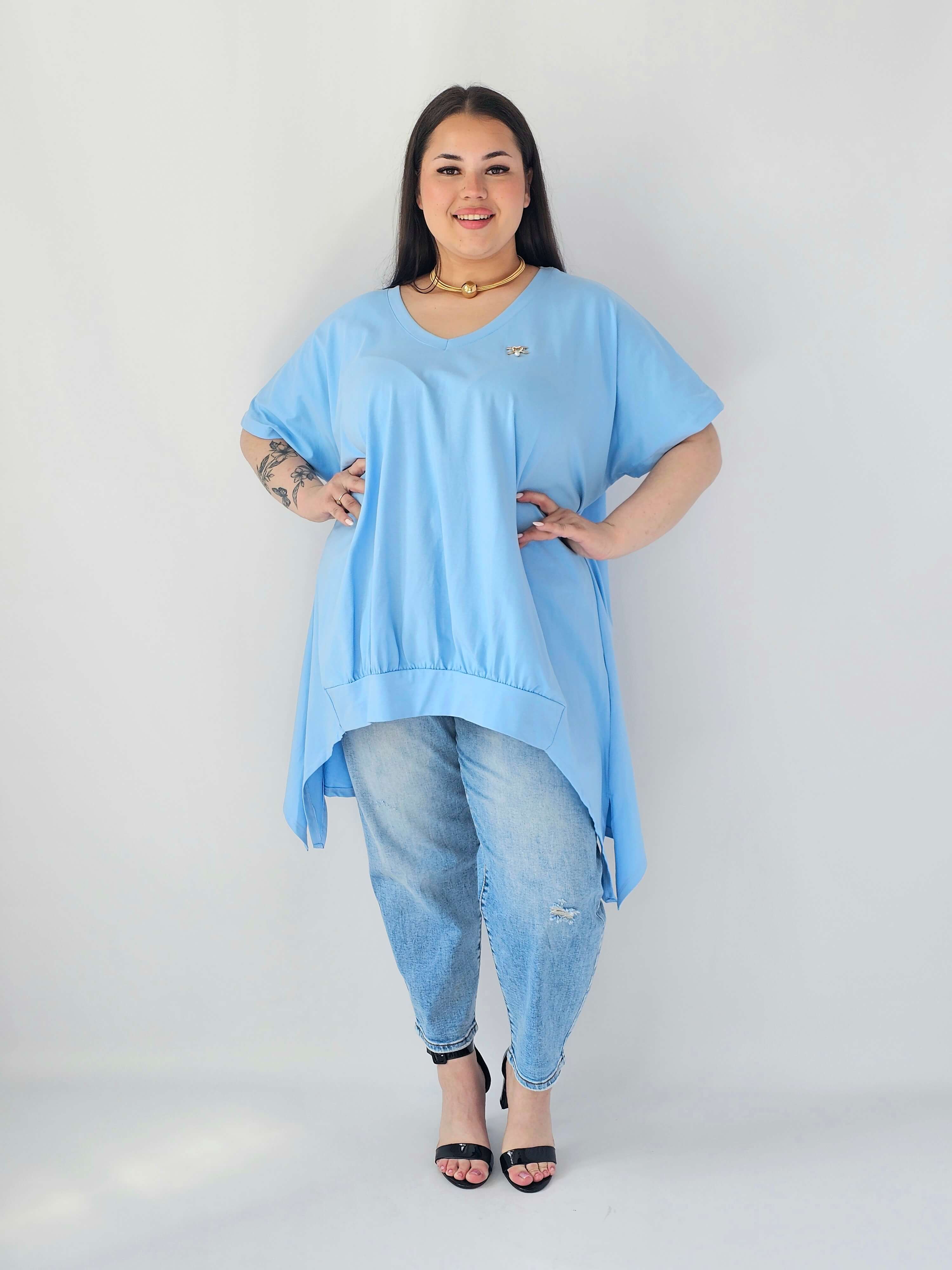 Bluzka Plus Size Oversize Z Dekoltem V I Asymetrycznym Dołem Stylowa XL