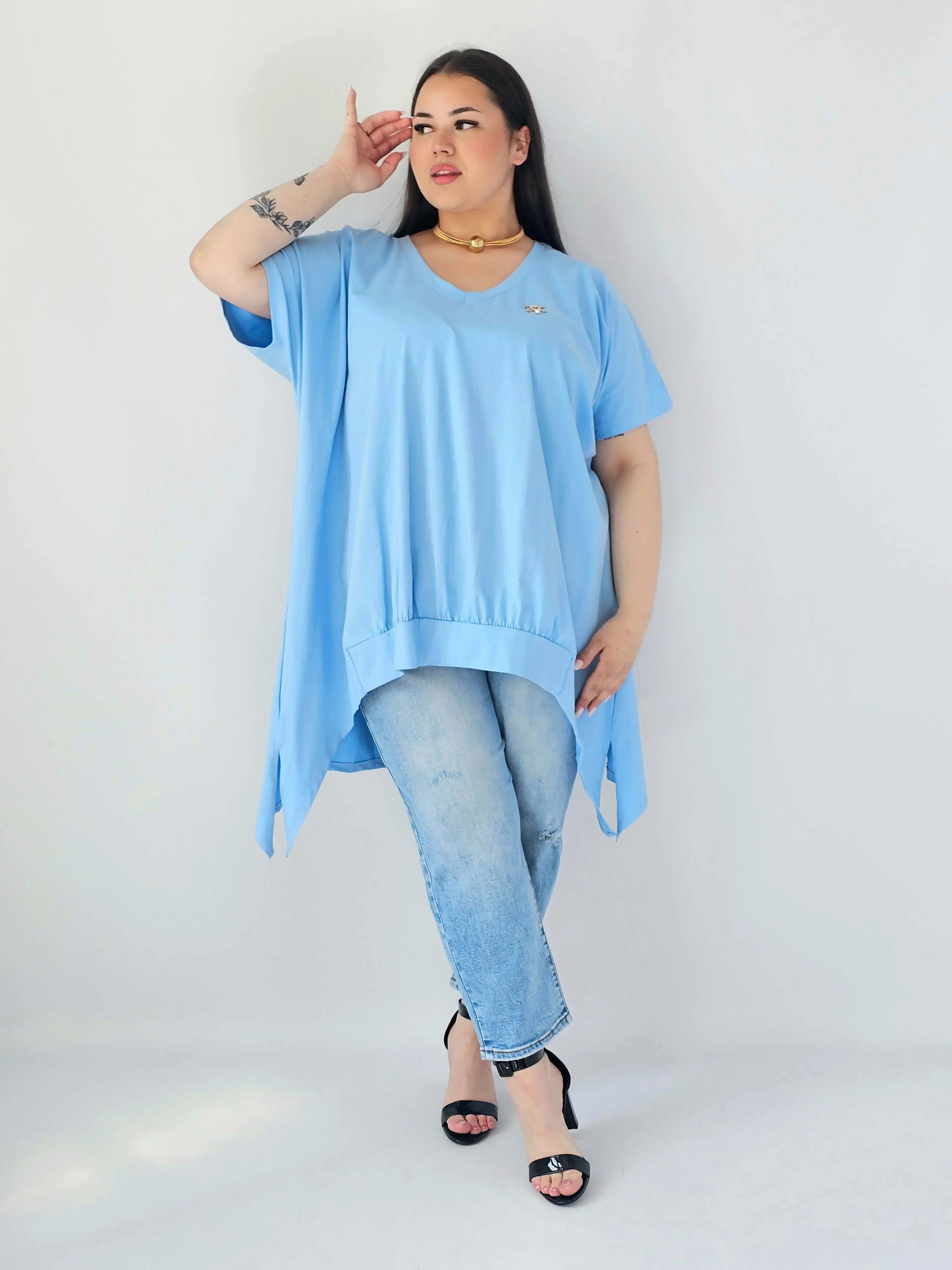 Bluzka Plus Size Oversize Z Dekoltem V I Asymetrycznym Dołem Stylowa XL