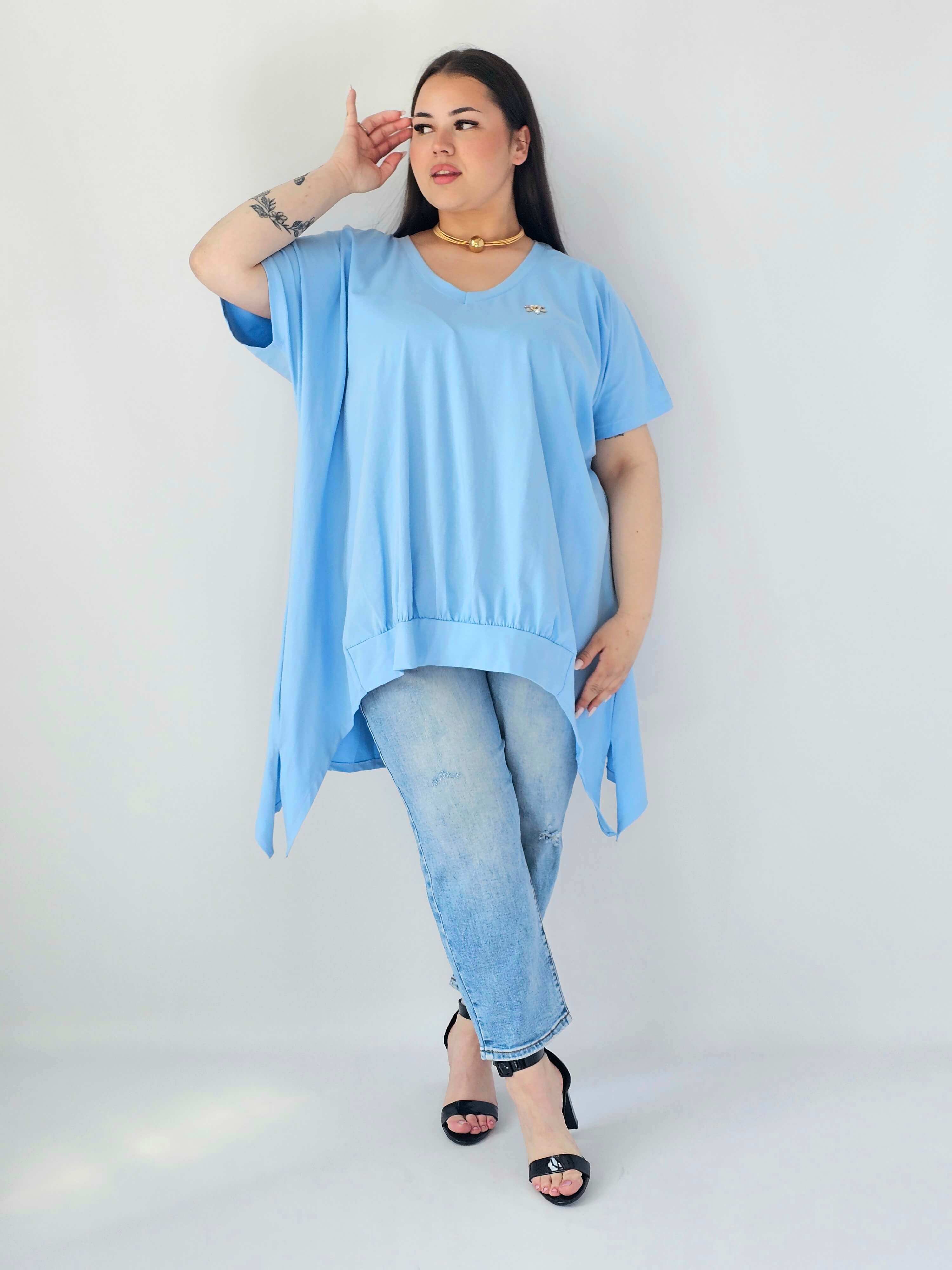 Bluzka Plus Size Oversize Z Dekoltem V I Asymetrycznym Dołem Stylowa XL
