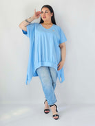 Bluzka Plus Size Oversize Z Dekoltem V I Asymetrycznym Dołem Stylowa XL