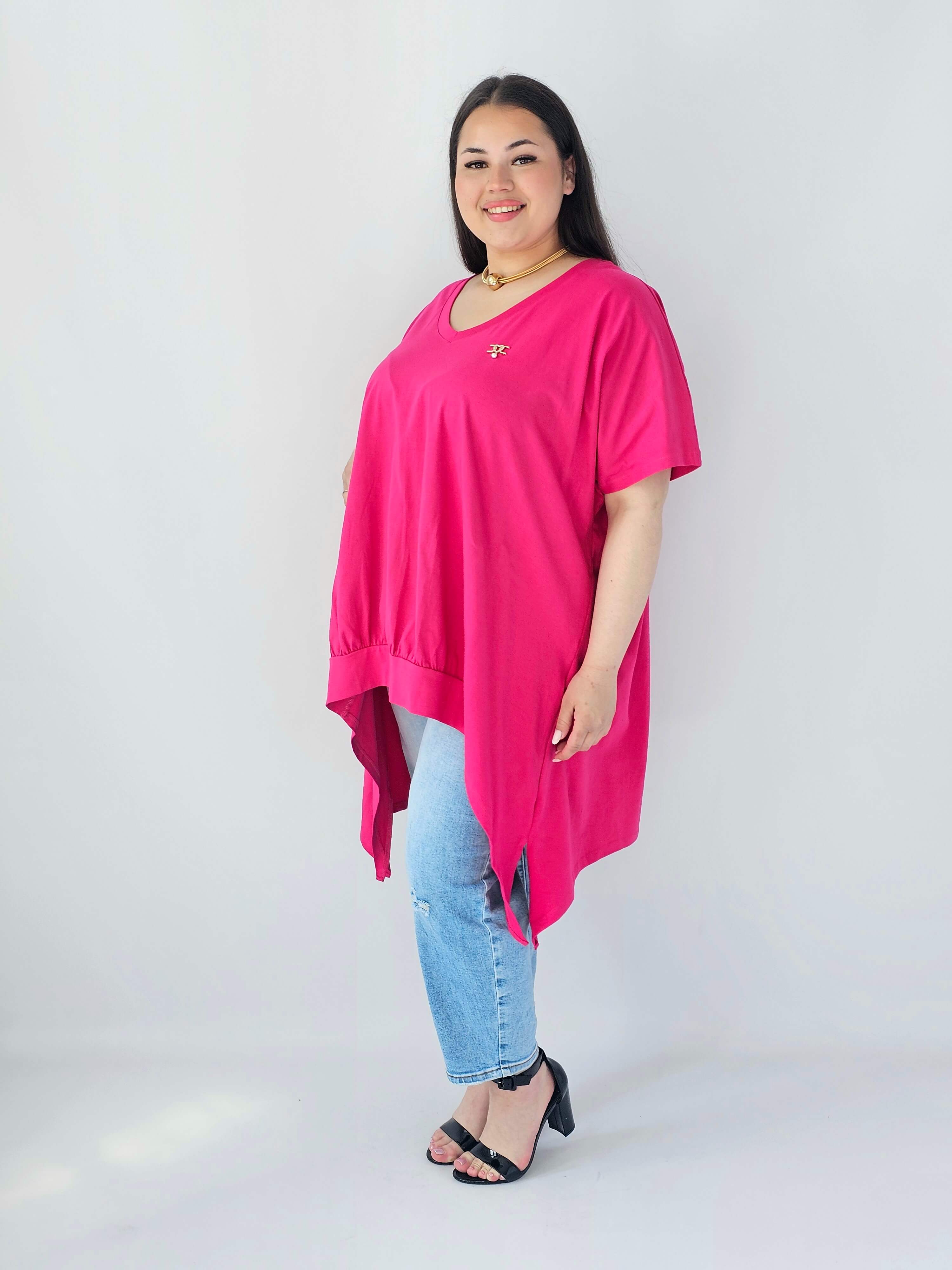 Bluzka Plus Size Oversize Z Dekoltem V I Asymetrycznym Dołem Stylowa XL