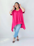 Bluzka Plus Size Oversize Z Dekoltem V I Asymetrycznym Dołem Stylowa XL