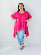 Bluzka Plus Size Oversize Z Dekoltem V I Asymetrycznym Dołem Stylowa XL