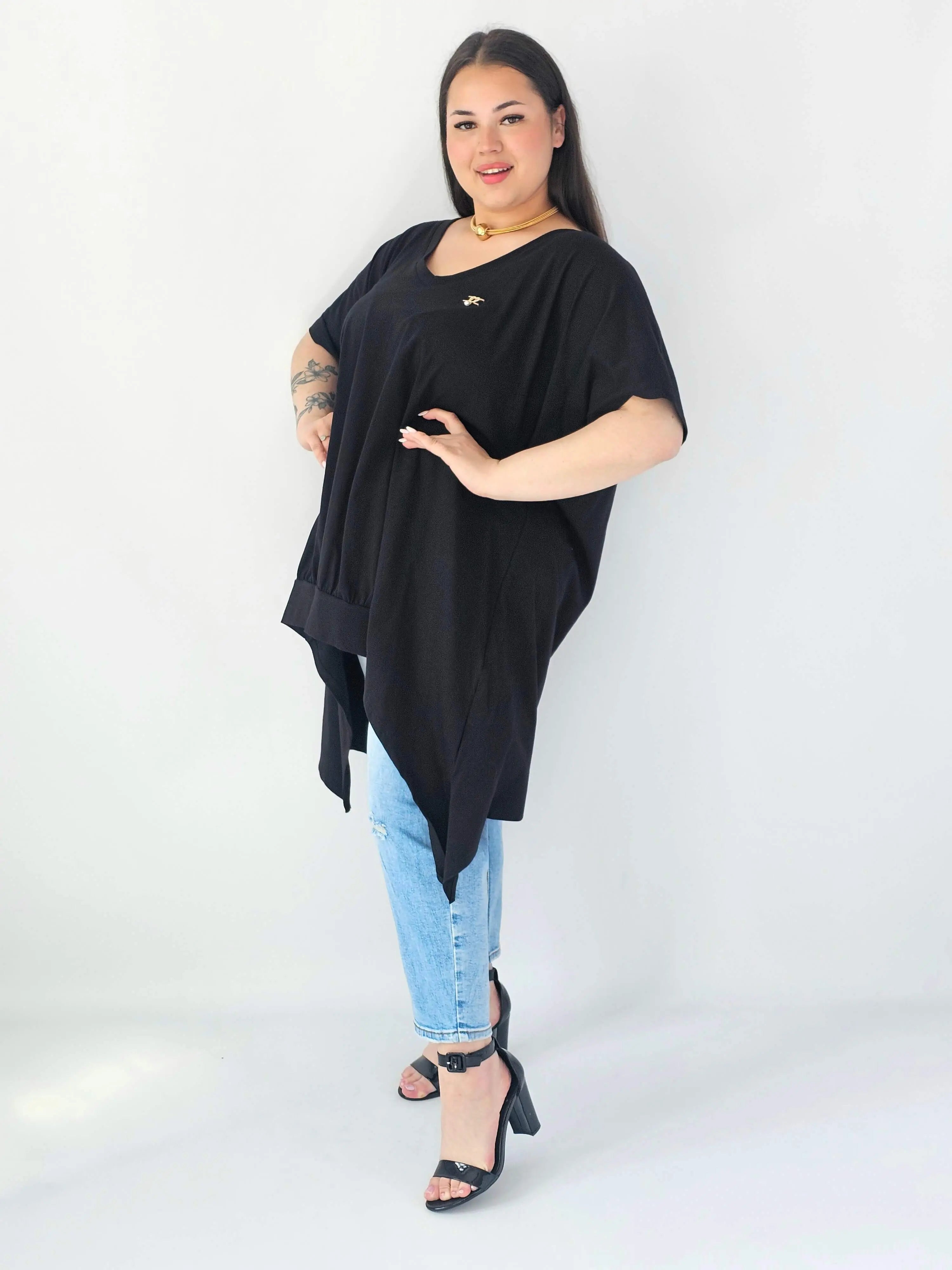 Bluzka Plus Size Oversize Z Dekoltem V I Asymetrycznym Dołem Stylowa XL