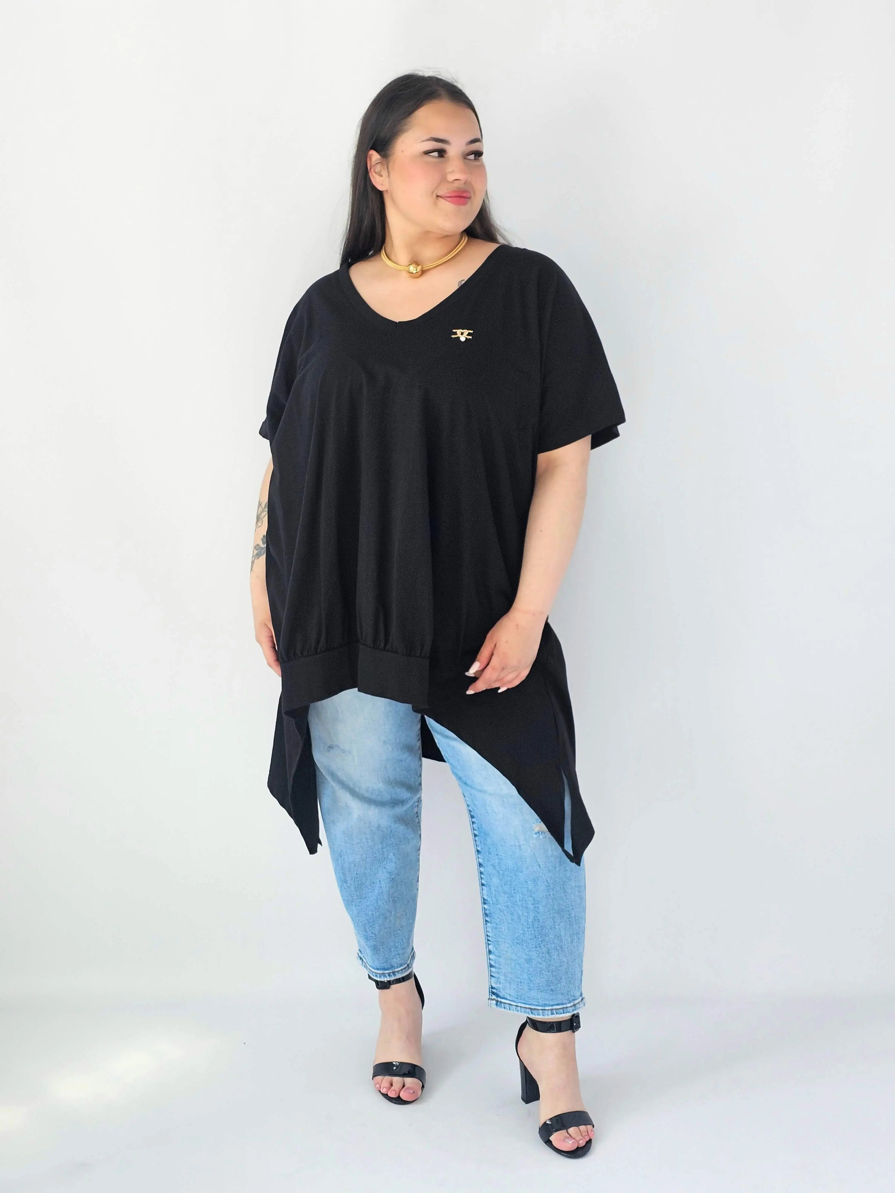 Bluzka Plus Size Oversize Z Dekoltem V I Asymetrycznym Dołem Stylowa XL