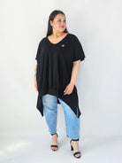 Bluzka Plus Size Oversize Z Dekoltem V I Asymetrycznym Dołem Stylowa XL