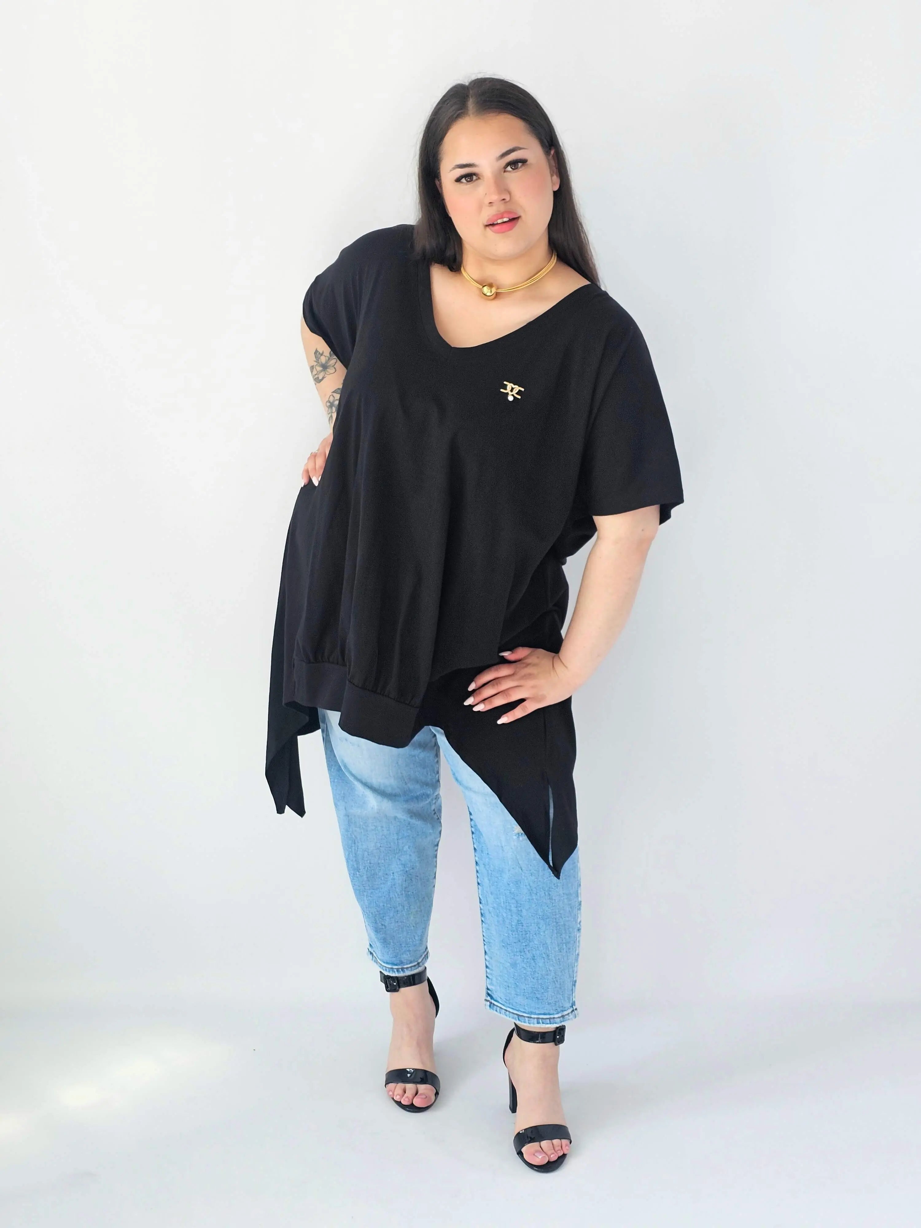 Bluzka Plus Size Oversize Z Dekoltem V I Asymetrycznym Dołem Stylowa XL