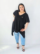 Bluzka Plus Size Oversize Z Dekoltem V I Asymetrycznym Dołem Stylowa XL