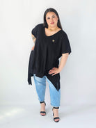 Bluzka Plus Size Oversize Z Dekoltem V I Asymetrycznym Dołem Stylowa XL