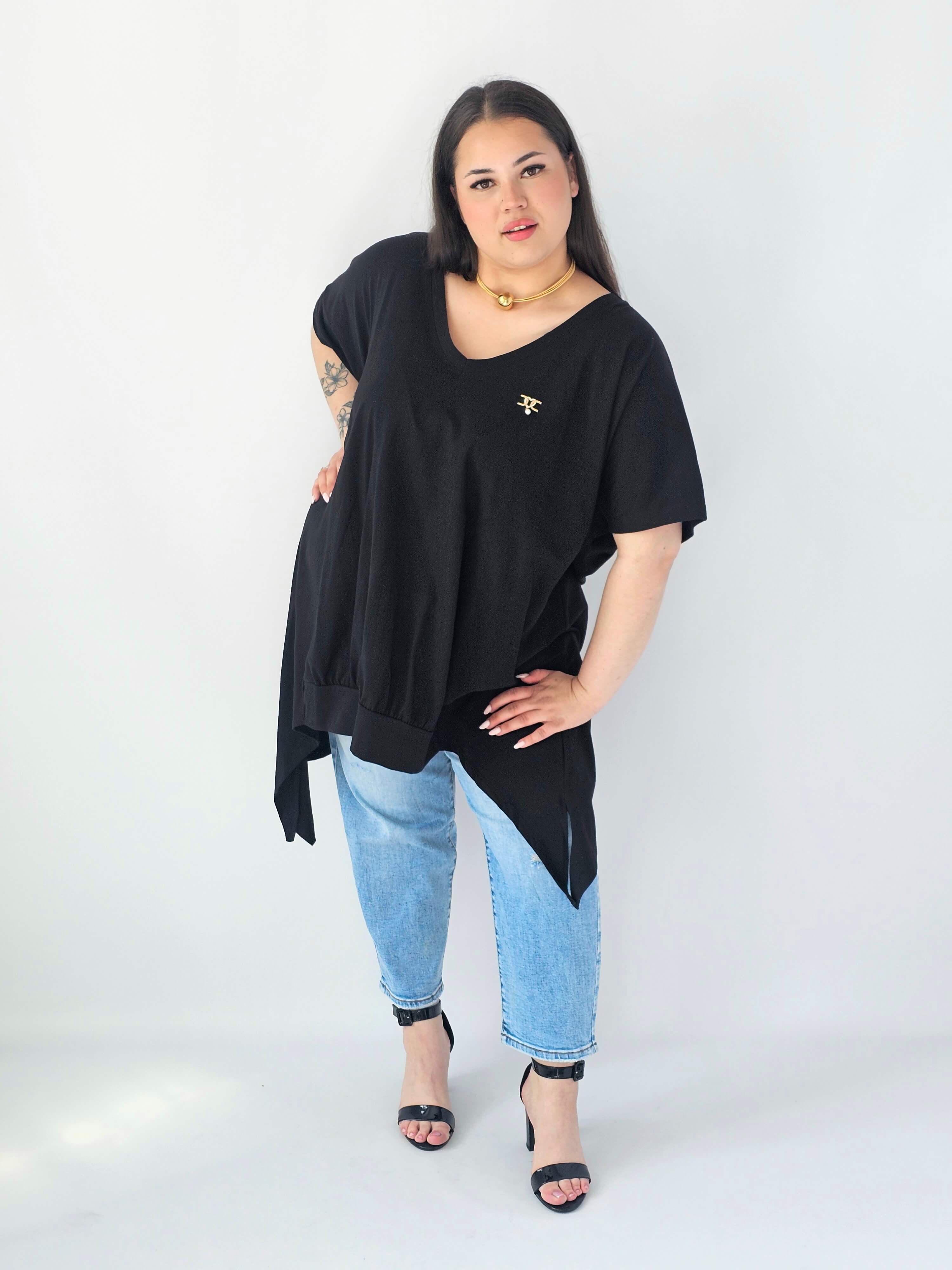 Bluzka Plus Size Oversize Z Dekoltem V I Asymetrycznym Dołem Stylowa XL