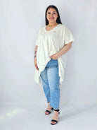 Bluzka Plus Size Oversize Z Dekoltem V I Asymetrycznym Dołem Stylowa XL