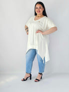 Bluzka Plus Size Oversize Z Dekoltem V I Asymetrycznym Dołem Stylowa XL